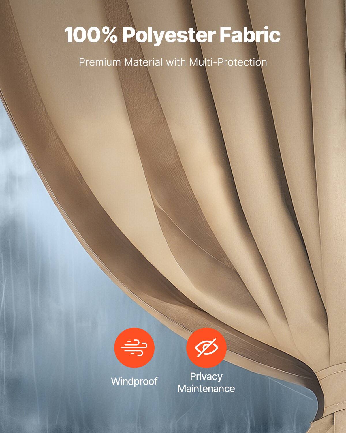 100% Polyester Fabric  
Premium Material with Multi-Protection  

- Windproof  
- Privacy Maintenance