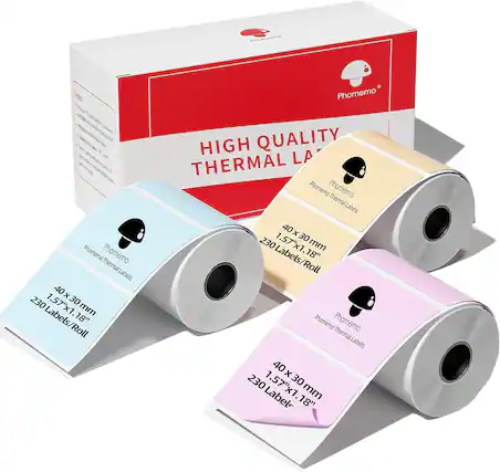 Phomemo Thermal Labels 40 x 30 mm 1.57" x 1.8" 230 Labels/Roll 18" HIGH QUALITY THERMAL LABELS