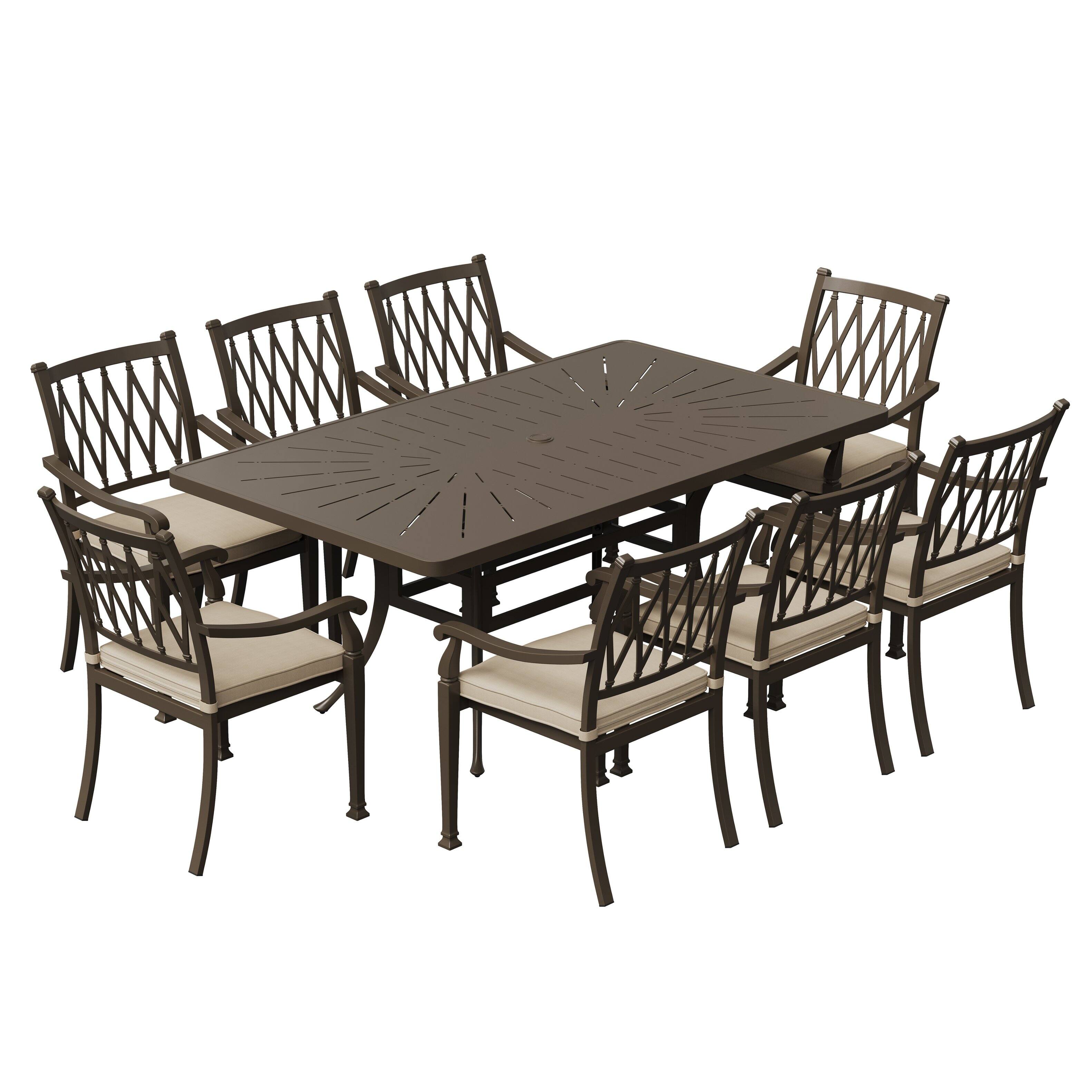 Front. Mondawe - 8 - Person Rectangular Outdoor Dining Set with Cushions - Black+Beige.