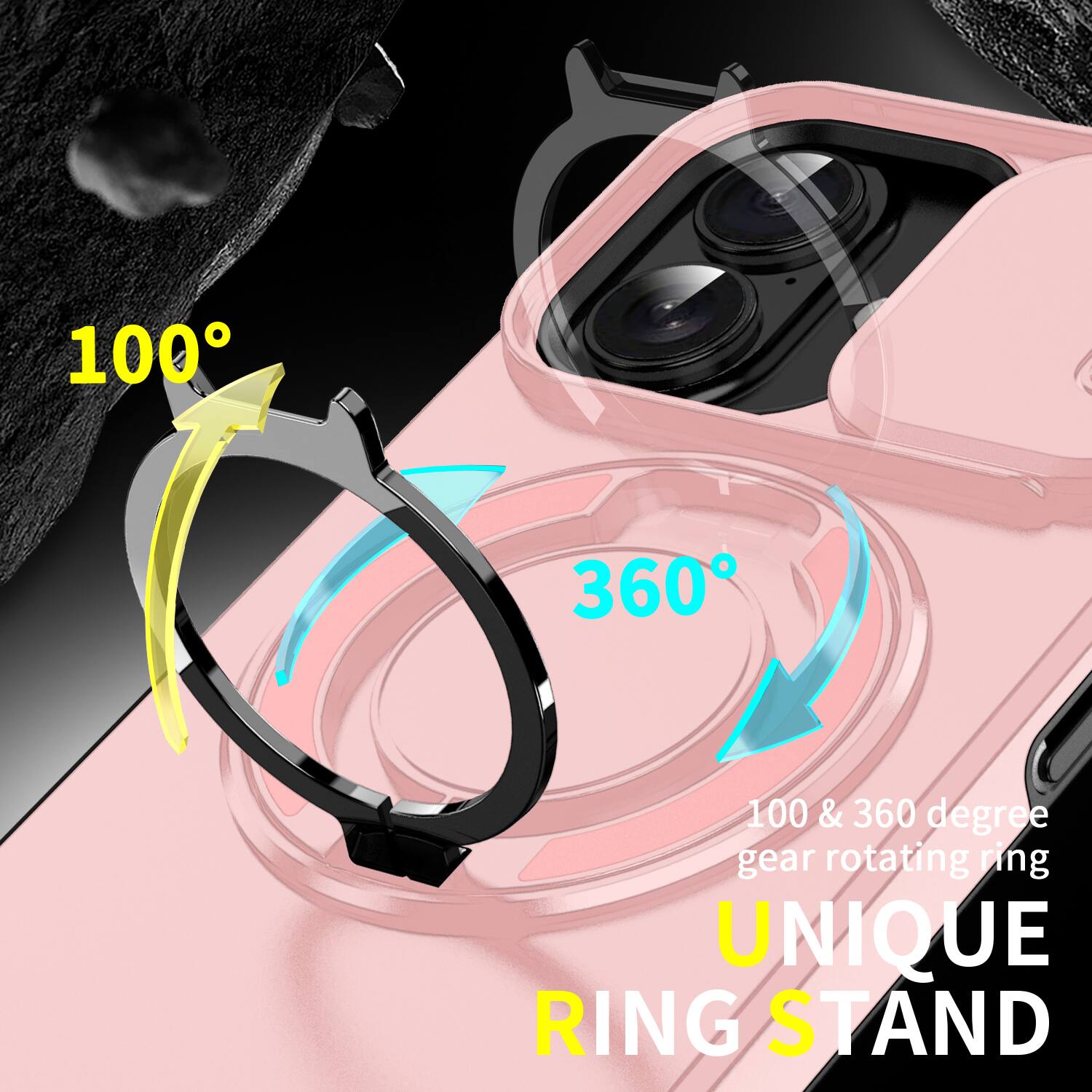 100° & 360° gear rotating ring  
UNIQUE RING STAND