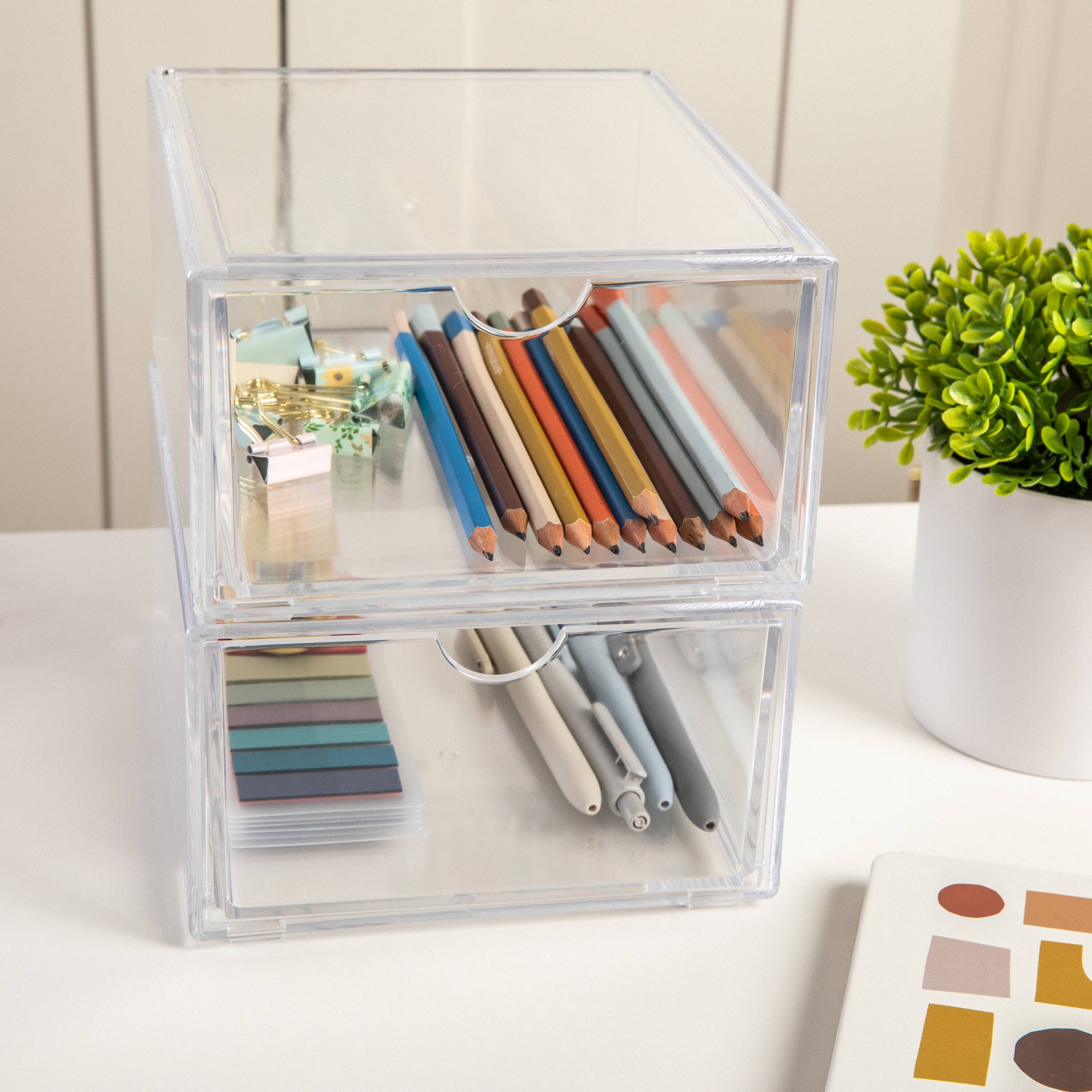 Alt View 11. Martha Stewart - Clear Plastic Desktop Storage Box with Half Moon Opening Pullout Drawer - 2 Pack - Clear.
