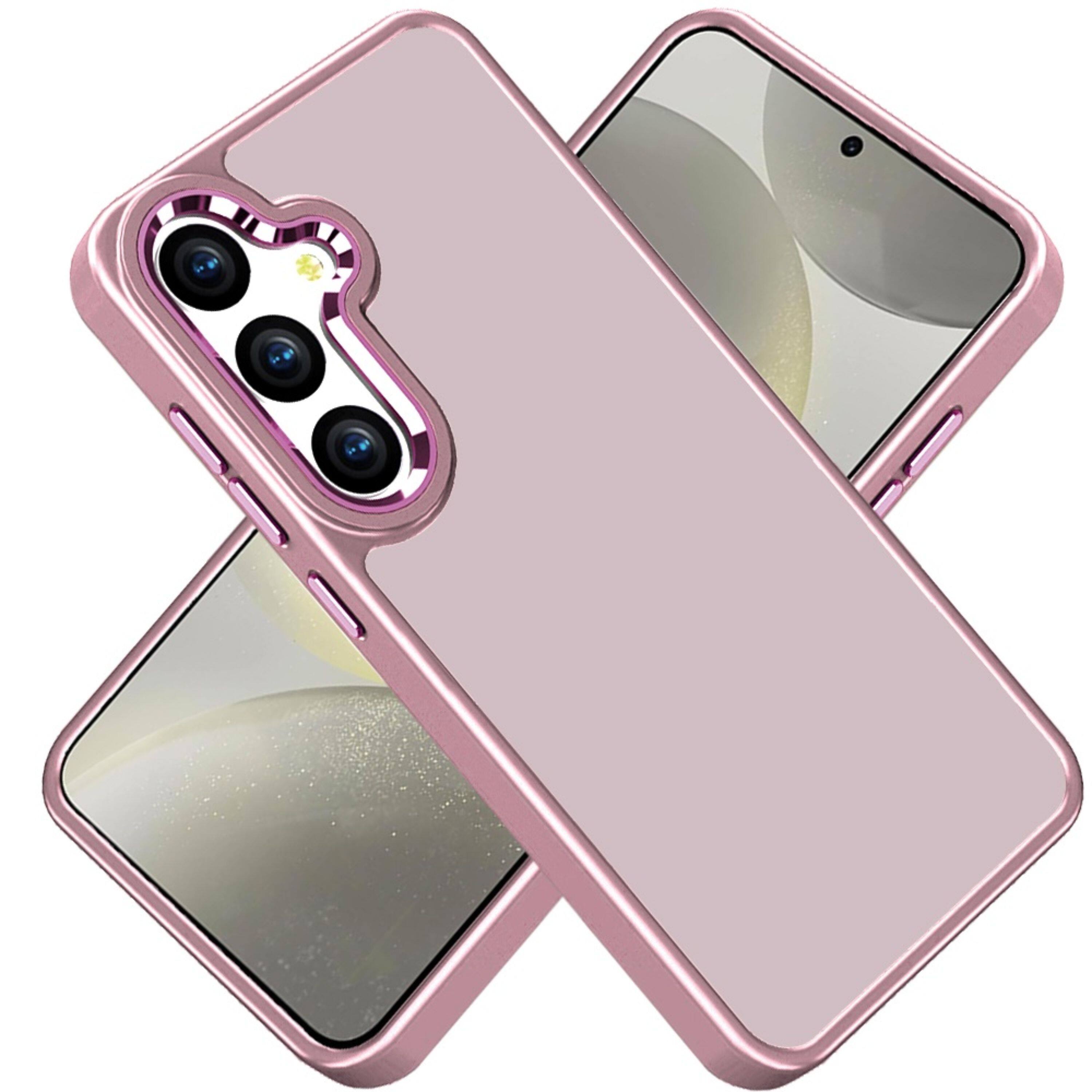 Angle. Kitcheniva - Rubber Thick Acrylic Metal Buttons Plus Tempered Glass For Samsung S25 Plus/S24 Plus Light Pink - Light Pink.