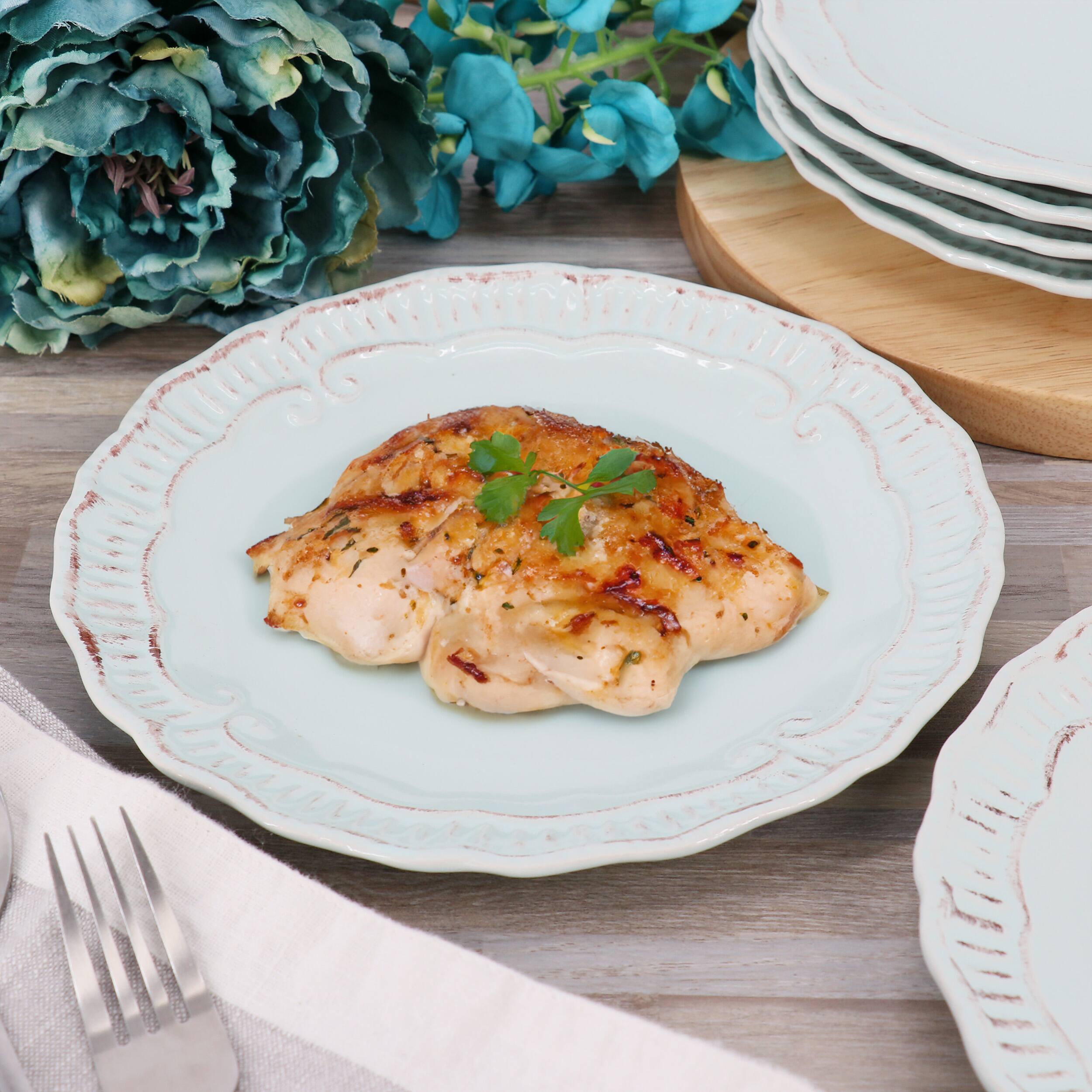 Alt View 4. Modern Southern Home - Modern Southern Home Capri 6 Piece 11 Inch Stoneware Embossed Dinner Plate Set in Egg Blue - Mint.