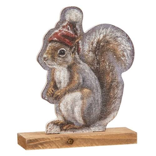 Front. BreeBe - Wooden Winter Squirrel Sitter - Brown.