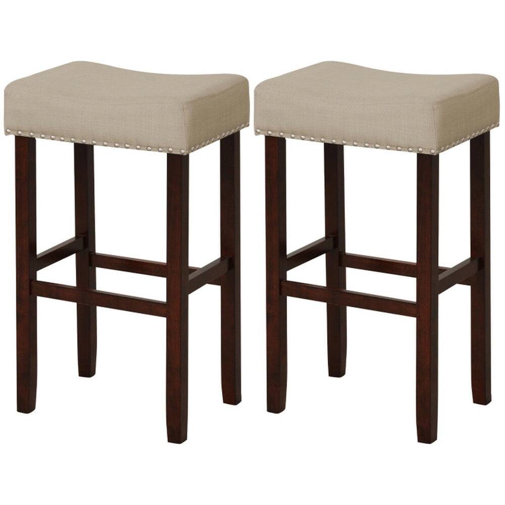 Kadyn - 2 2-Pc Set9 In Height Upholstered Bar Stool with Solid Rubber Wood Legs and Footrest- for Kitchen Island - Beige