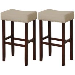 Kadyn - 2 2-Pc Set9 In Height Upholstered Bar Stool with Solid Rubber Wood Legs and Footrest- for Kitchen Island - Beige