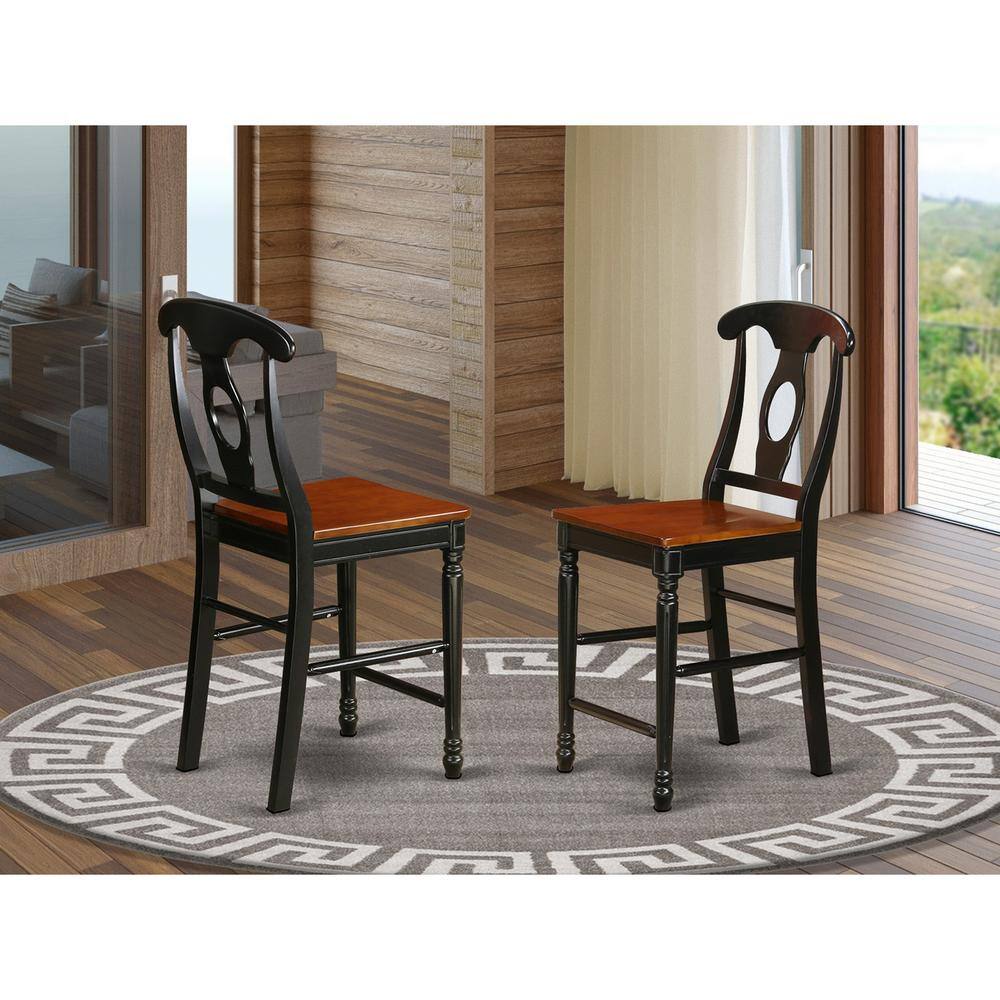 Left. East West Furniture - Kenley Counter Height Stools With Wood Seat In Black and Cherry Finish - Black & Cherry.