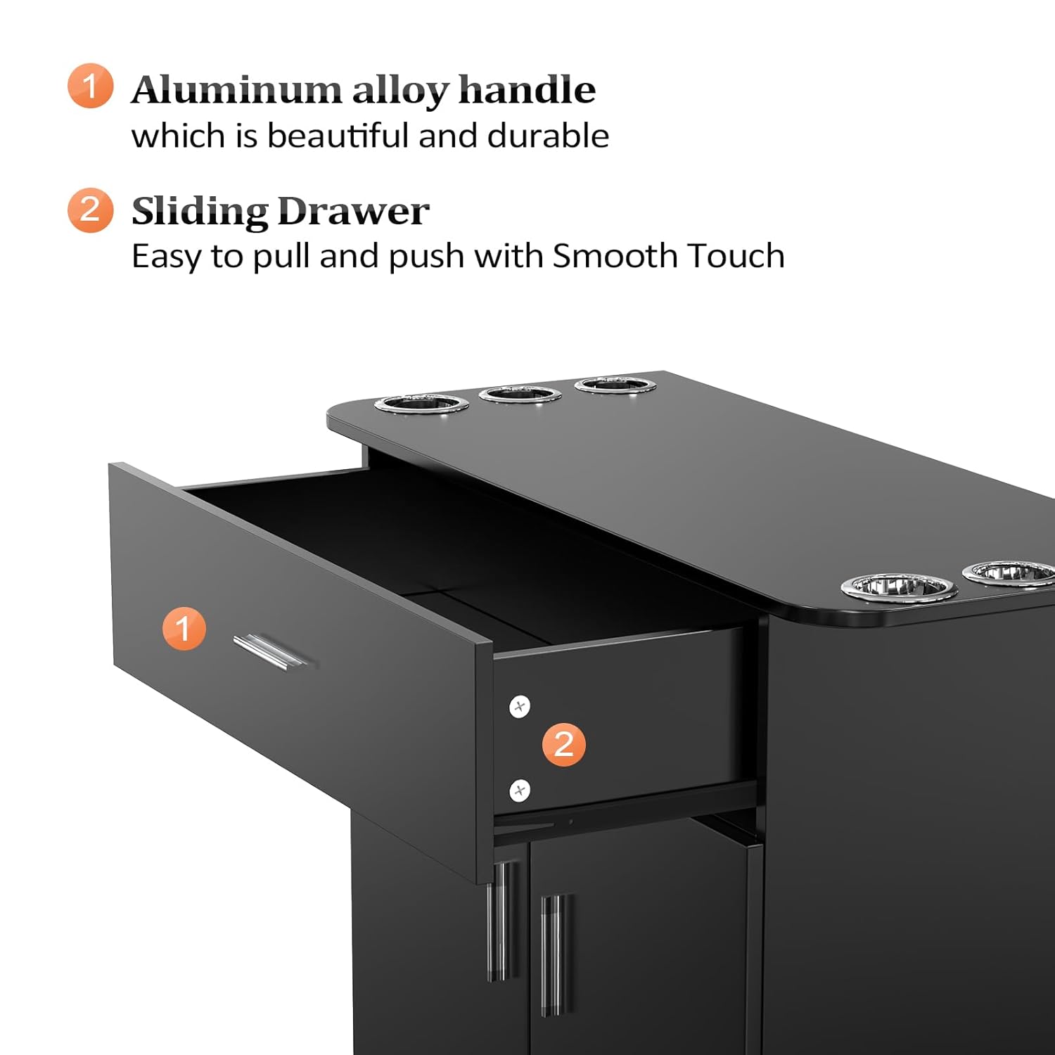 1. Aluminum alloy handle which is beautiful and durable
2. Sliding Drawer
   - Easy to pull and push with Smooth Touch