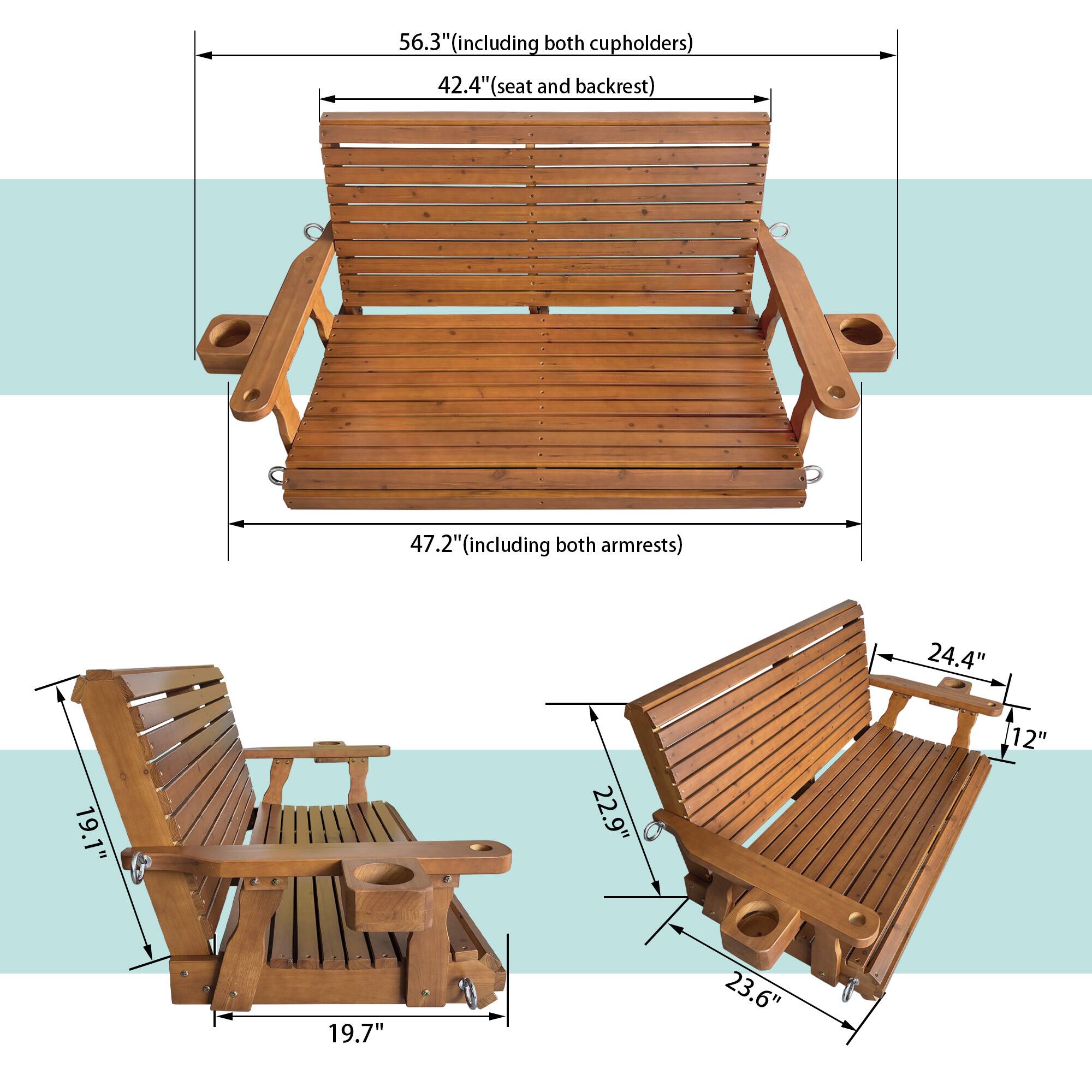 56.3" (including both cupholders)  
42.4" (seat and backrest)  
47.2" (including both armrests)  
24.4"  
19.1"  
22.9"  
12"  
19.7"  
23.6"