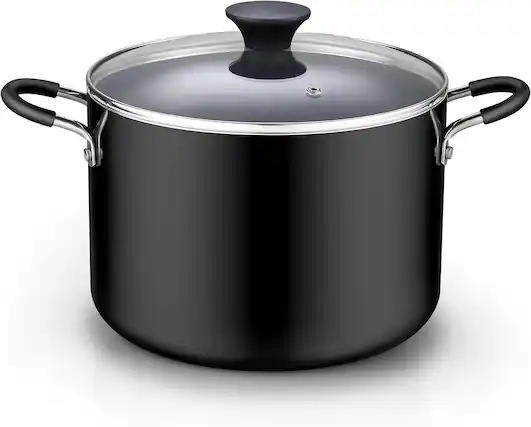 Front. Cook N Home - Professional 8 Qt Nonstick Stock Pot with Lid, Riveted Handles, Even Heating, Induction,Oven & Dishwasher Safe, Black - black.