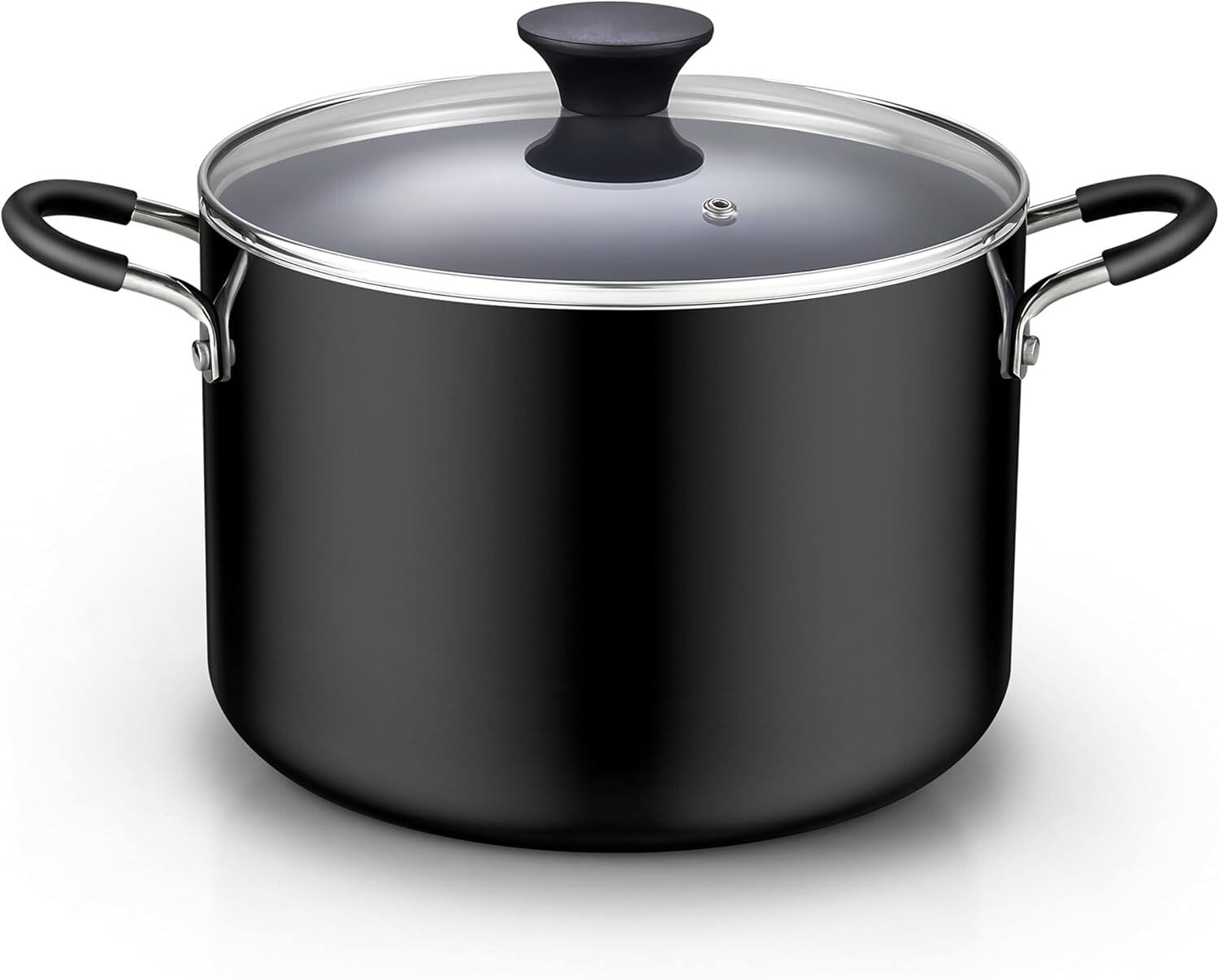 Front. Cook N Home - Professional 8 Qt Nonstick Stock Pot with Lid, Riveted Handles, Even Heating, Induction,Oven & Dishwasher Safe, Black - black.