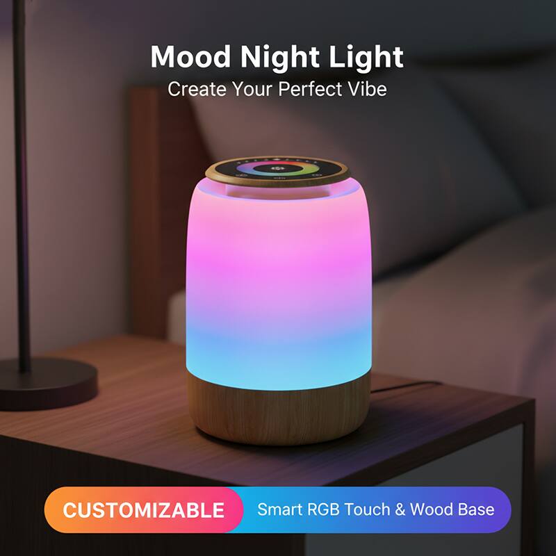 Mood Night Light  
Create Your Perfect Vibe  

CUSTOMIZABLE  
Smart RGB Touch & Wood Base