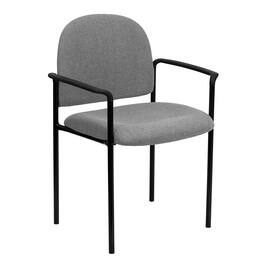 Emma + Oliver - Comfort Stackable Steel Side Reception Chair with Arms - Gray Fabric
