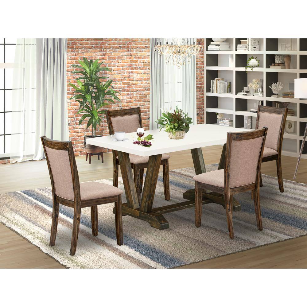 Alt View 3. East West Furniture - V726MZ716-5 5 Pc Modern Dining Table Set - A Dining Table with Trestle Base and 4 Dining Room Chairs - Distressed - Multi-Color.