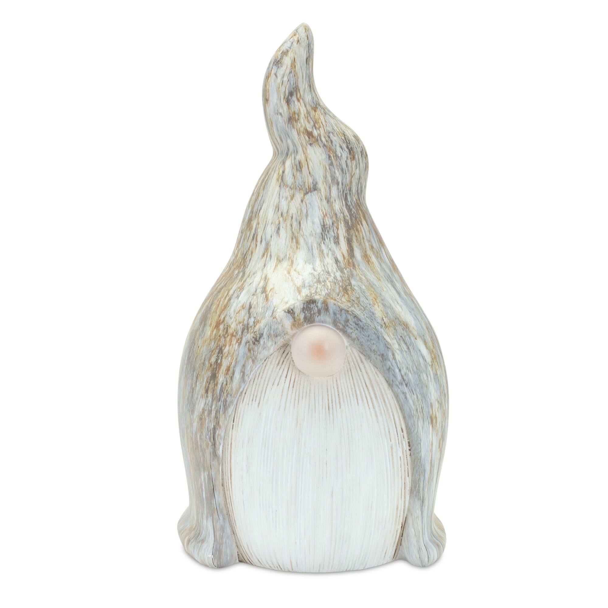 Back. BreeBe - Modern Terra Cotta Gnome Figurine with Marble Finish (Set of 2) - White.