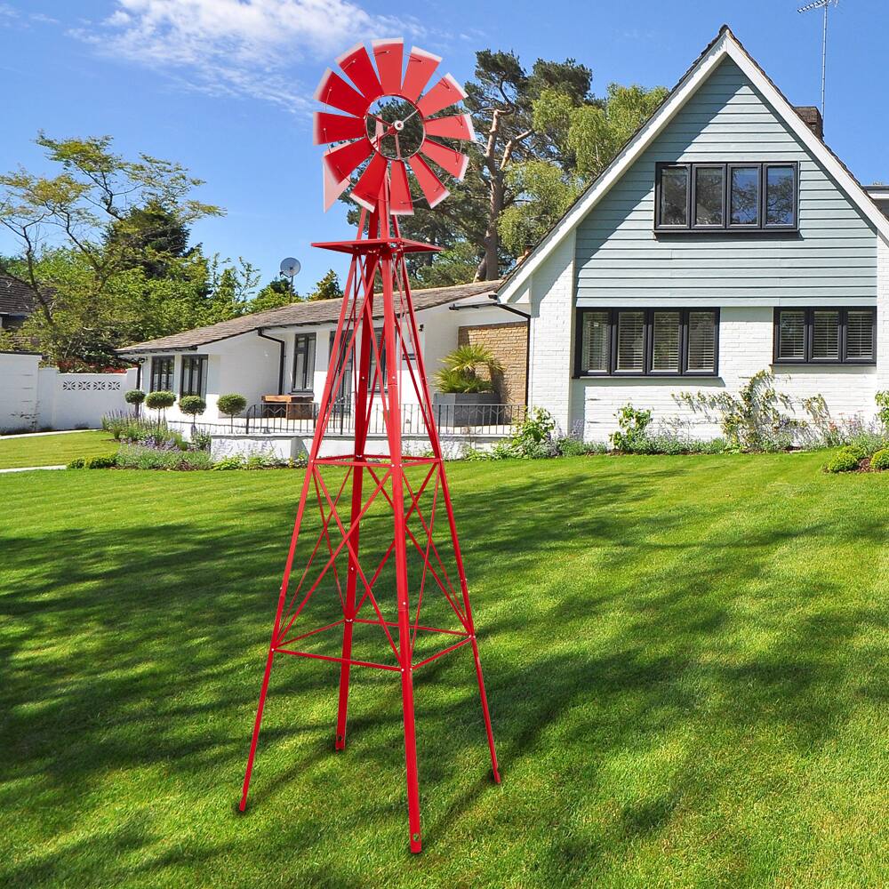 Alt View 5. Winado - 8 FT Patio Metal Windmill Yard Garden Decoration WindMill  Red Wind Mill - Red.