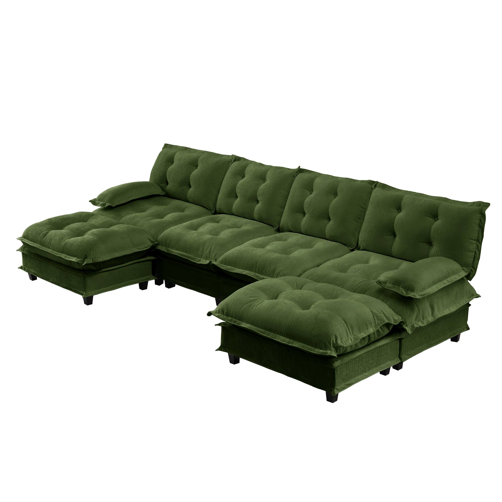 Alt View 1. LOVMOR - 138 inch U Shaped Modular Deep Seat 4 Seat Chenille Sectional Couch Compressed Pack For Bedroom Apartment Cozy - Green.