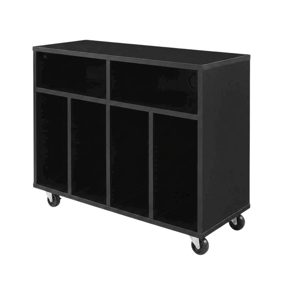FurniFact - Wooden record player stand with vinyl storage and sleek design - Black