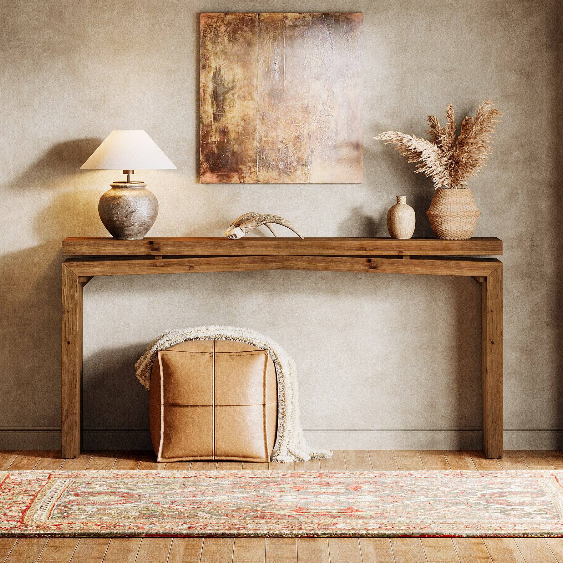 Angle. Tribesigns - Farmhouse Solid Wood Console Table with Space-Saving Design and Rectangular Top for Entryway and Hallway - Brown.