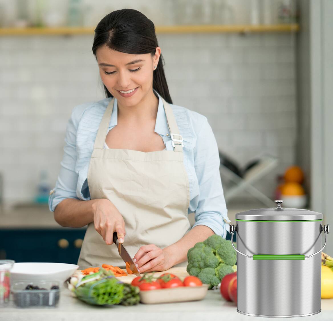 Alt View 13. iTouchless - 1.6 Gal. Compost Bin with AbsorbX Odor Filter - Silver.