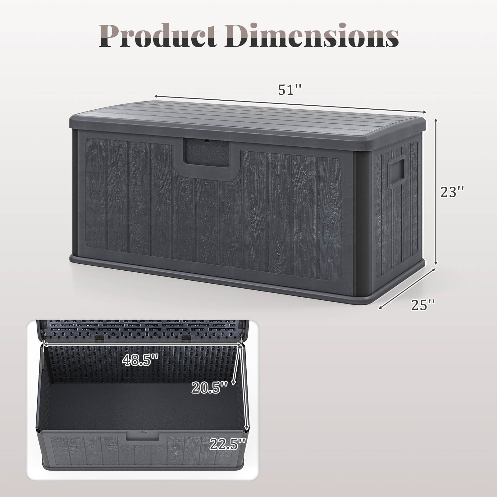 Product Dimensions

51" x 23" x 25"

48.5" x 20.5" x 22.5"