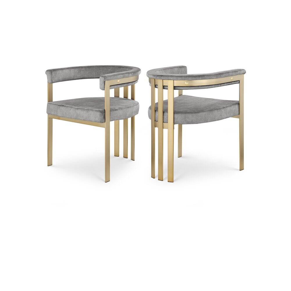 Front. Meridian Furniture - Marcello Grey Velvet Dining Chair, Set of 2 - Grey.