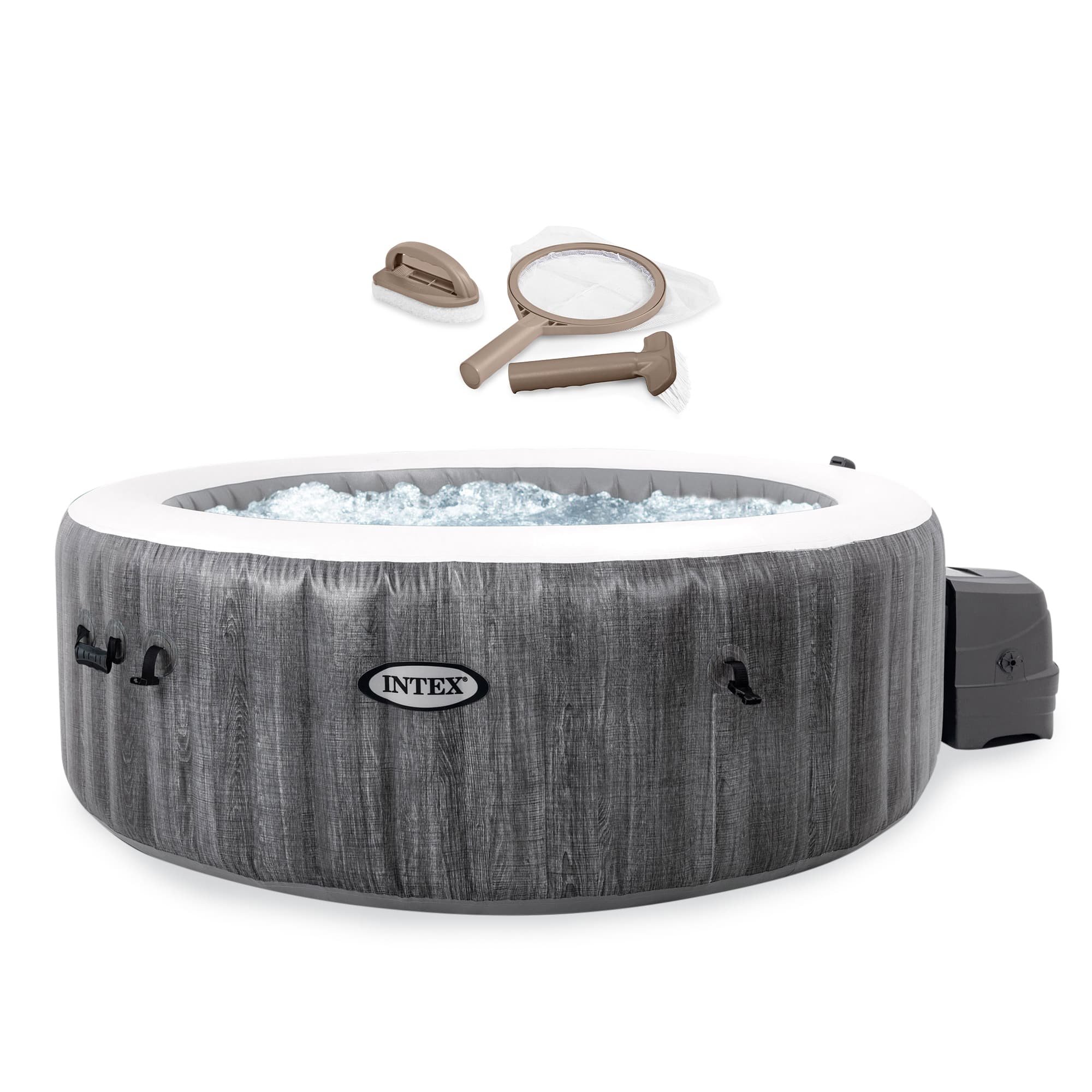 Intex - PureSpa Plus Greywood Inflatable Hot Tub Bubble Jet Spa with Accessory Kit - Gray