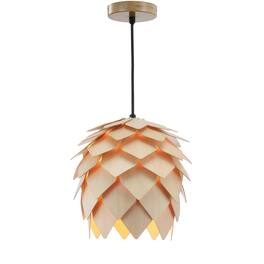 Jonathan Y - Simon 11.75" Pinecone Wood LED Pendant, /Black - Natural