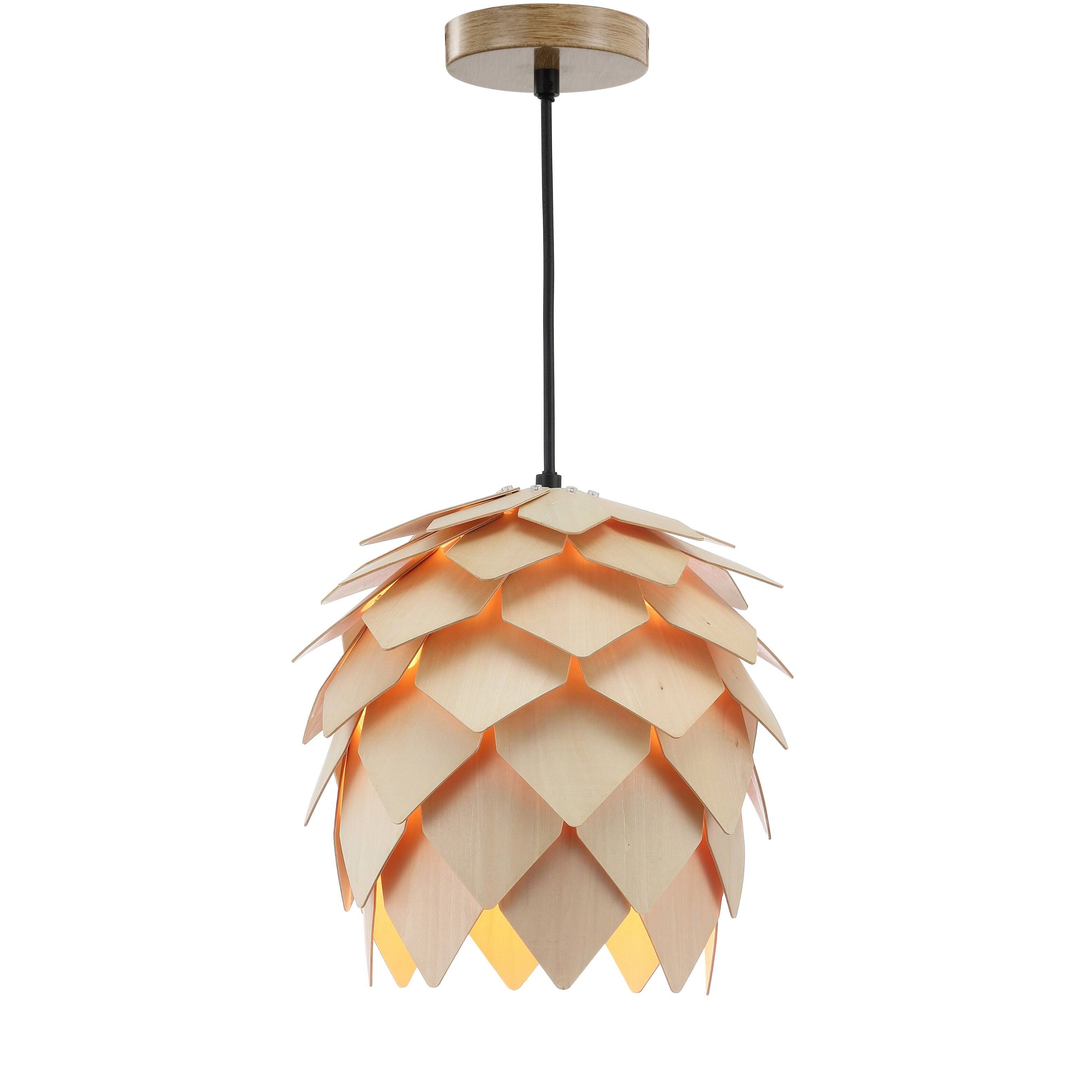 Front. Jonathan Y - Simon 11.75" Pinecone Wood LED Pendant, Natural/Black - Natural.