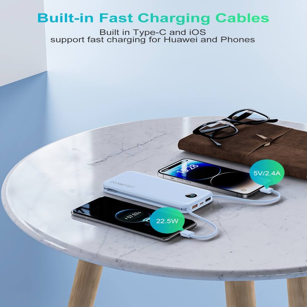 Built-in Fast Charging Cables  
Built in Type-C and iOS support fast charging for Huawei and Phones  
22.5W  
15.28 100%  
5V/2.4A  
157 52%  
22.5W