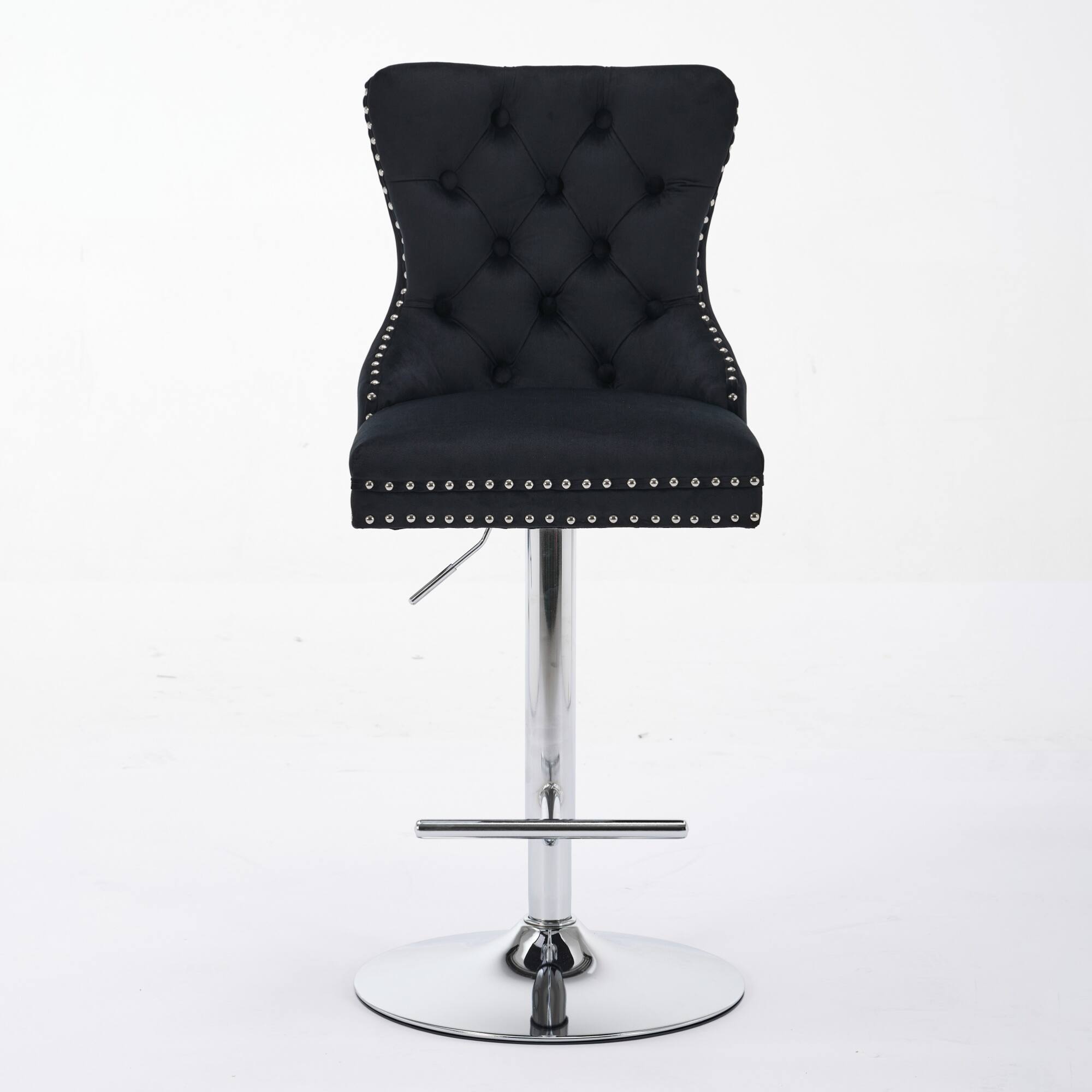 Angle. GOODSILO - Adjustable Height Swivel Barstools with Velvet Upholstery and Chrome Base - Set of 2 for Home Bars and Kitchen Islands - Black.