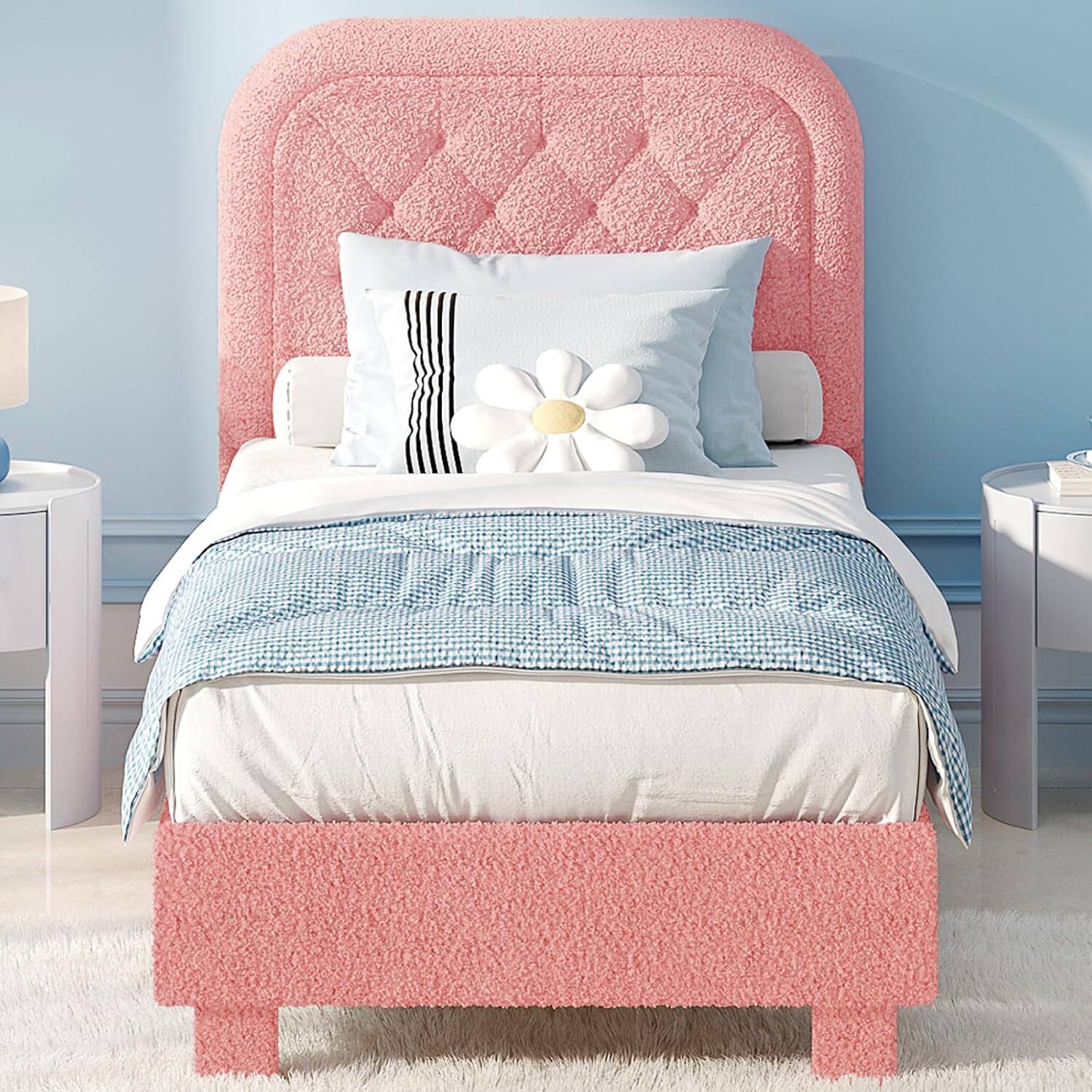 Alt View 6. Winado - Bed Frame with Headboard,Cozy Soft Platform Bed with Wooden Slats Support Cream Modern Style,Noise Free,Rounded Corners - Twin-Pink.