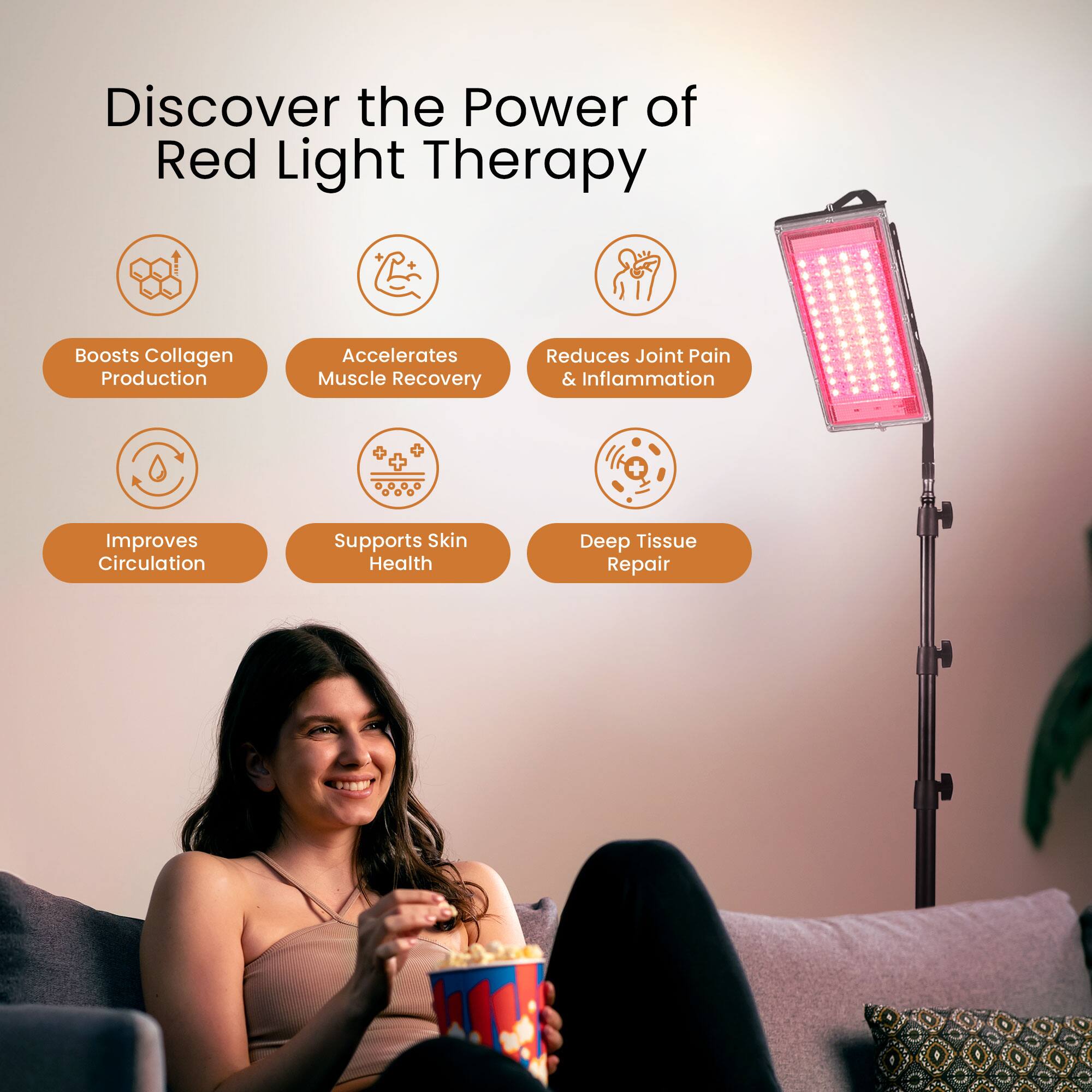 Discover the Power of Red Light Therapy

- Boosts Collagen Production
- Accelerates Muscle Recovery
- Reduces Joint Pain & Inflammation
- Improves Circulation
- Supports Skin Health
- Deep Tissue Repair