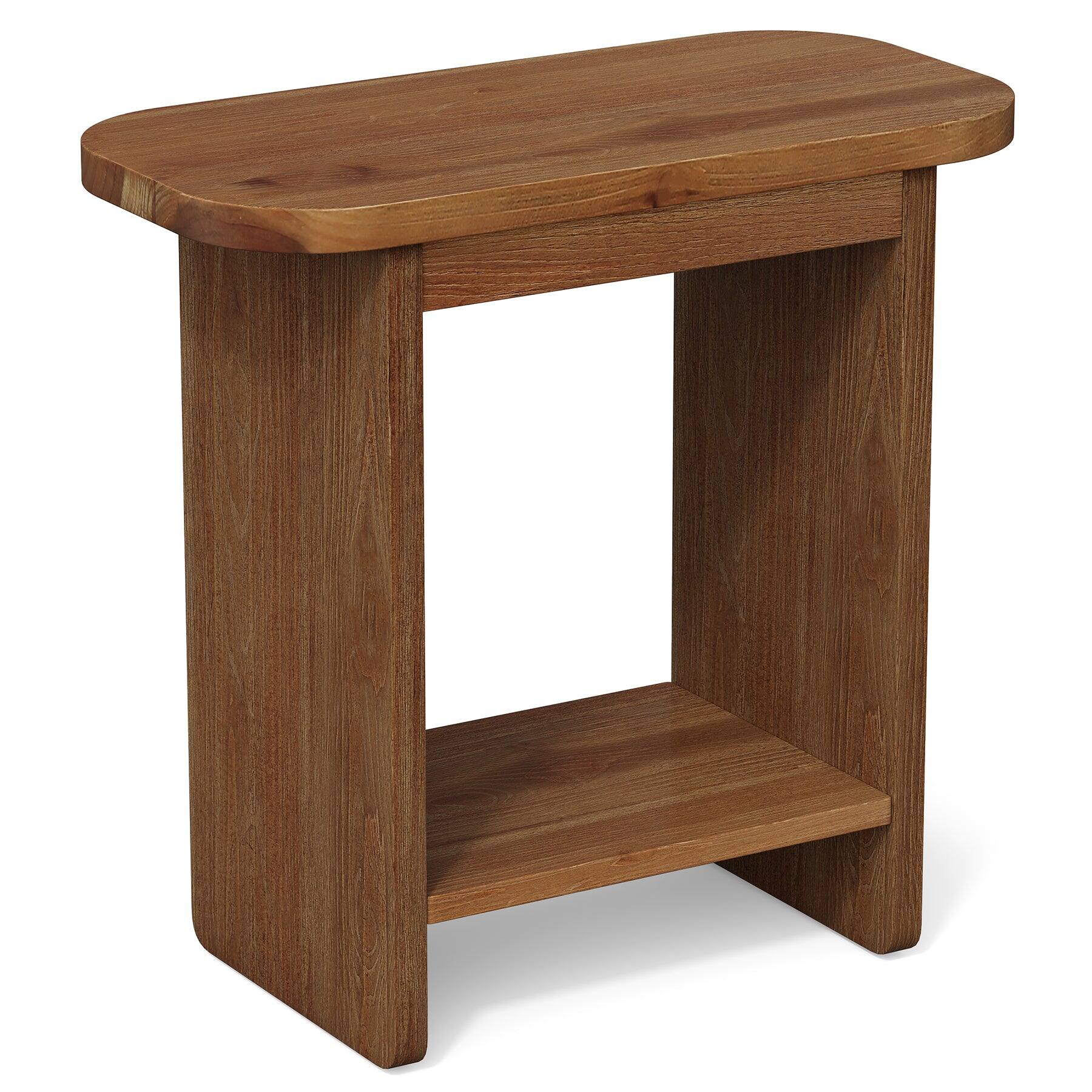 Alt View 4. Tribesigns - Solid Wood End Table with Storage Shelves, Space-Saving Design and Rectangular Top for Living Room - Brown.