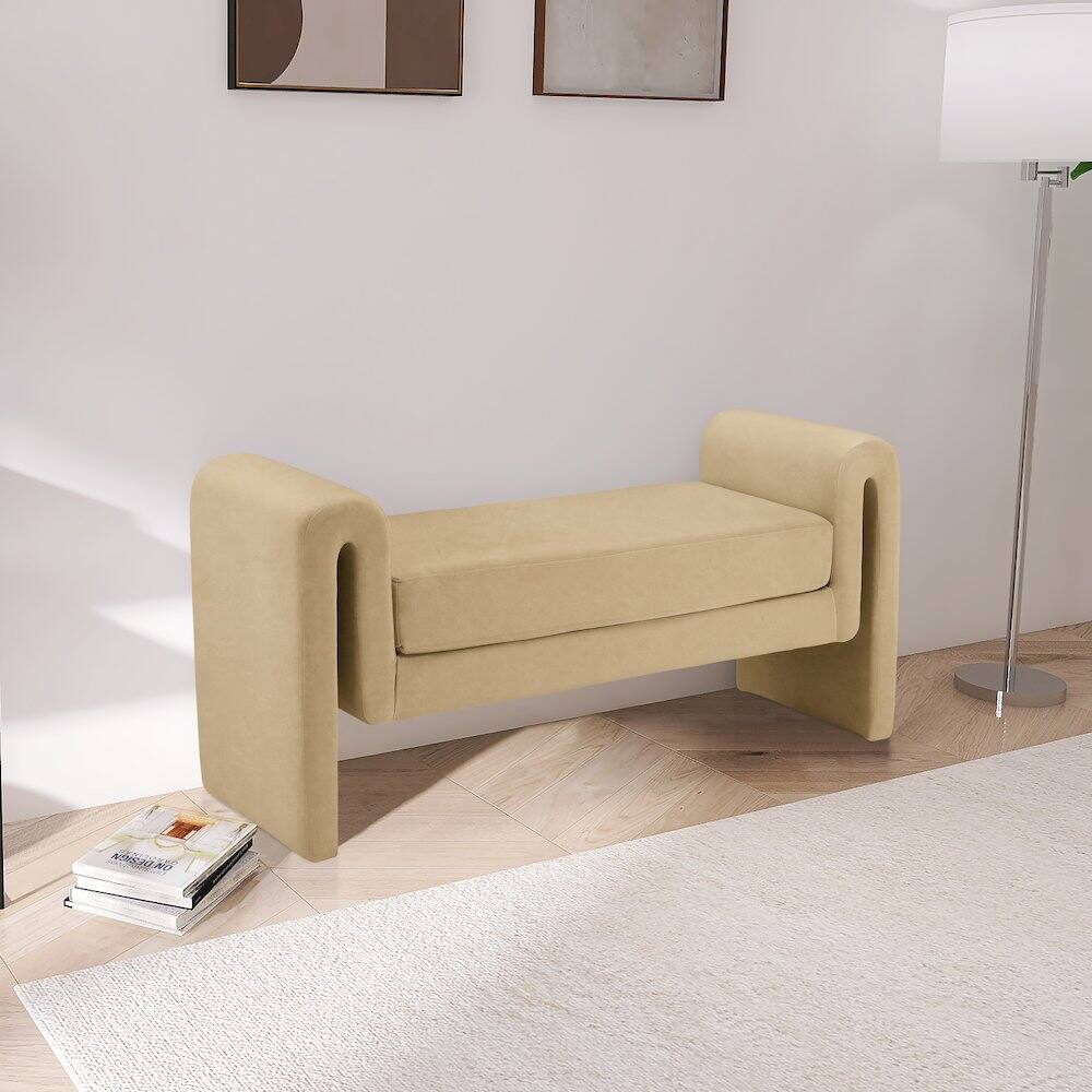 Alt View 1. Meridian Furniture - Sloan Camel Velvet Bench - Beige.