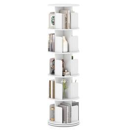 Pefilos - 5-Tier Rotating Bookshelf - 360° Display Anti-Fall, Dividers Non-Skid Pads - White