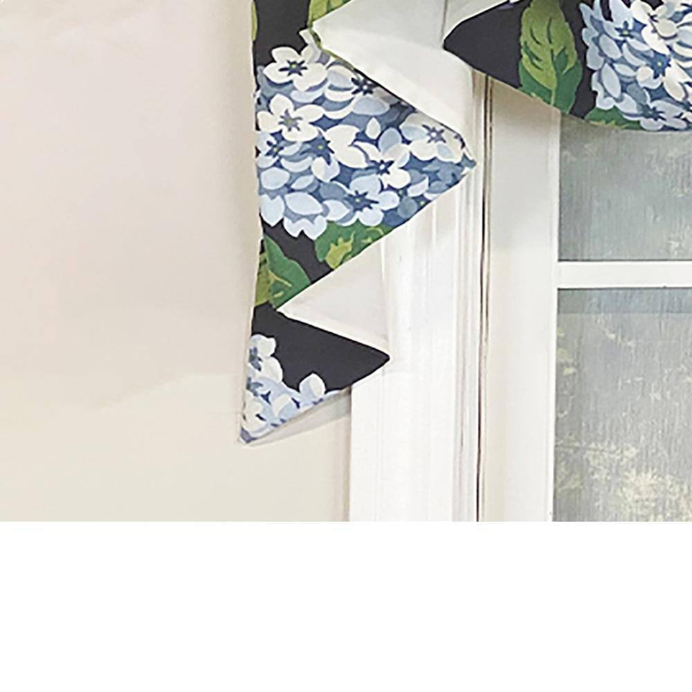 Left. RLF Home - RLF Home Hydrangea Empire Valance Navy 2-Scoop. 54" x 25" For windows up to 48"W - Navy.