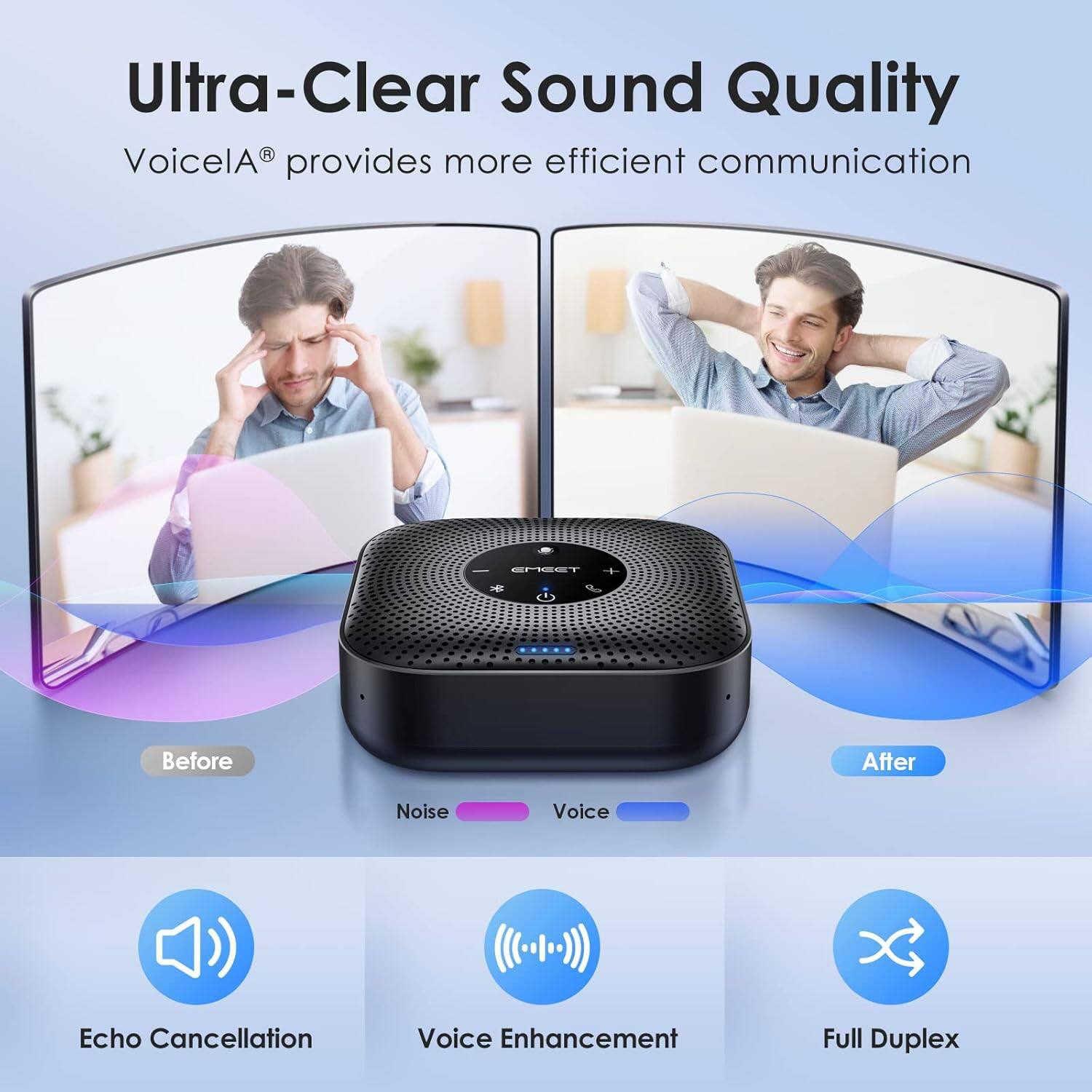 Ultra-Clear Sound Quality  
VoicelA® provides more efficient communication  

Before  
Noise  
After  
Voice  

Echo Cancellation  
Voice Enhancement  
Full Duplex