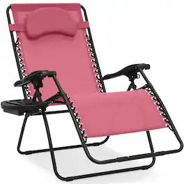 Best Choice Products - Oversized Zero Gravity Chair, Folding Outdoor Patio Recliner w/ Cup Holder - Pink