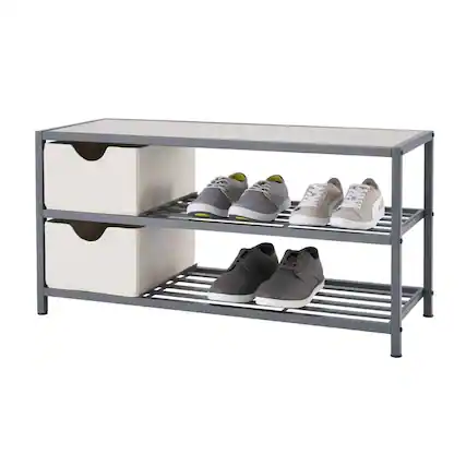 Front. TRINITY - 3-Tier Shoe Bench w/ Baskets Slate Gray - Slate Gray.