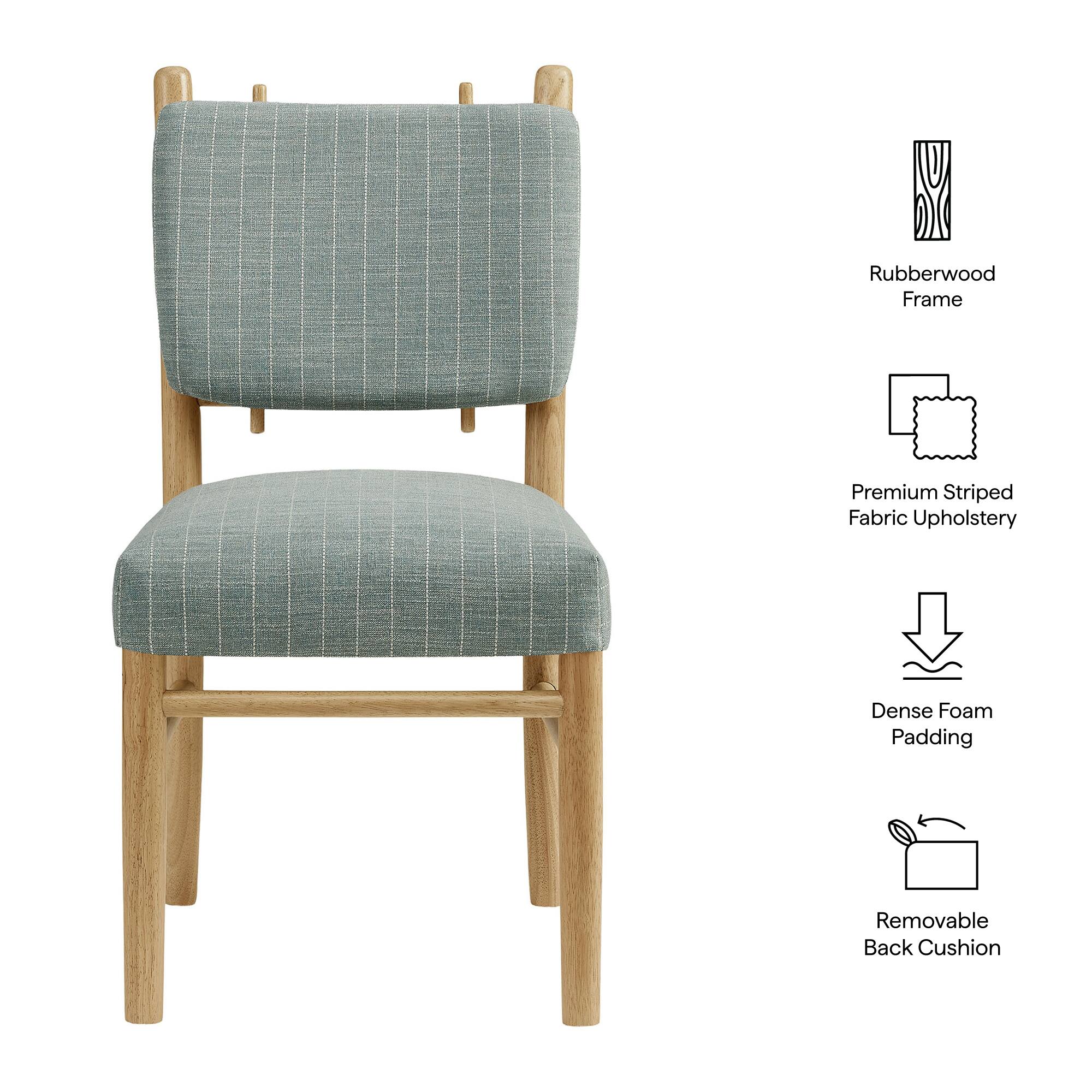 Rubberwood Frame  
Premium Striped Fabric Upholstery  
Dense Foam Padding  
Removable Back Cushion