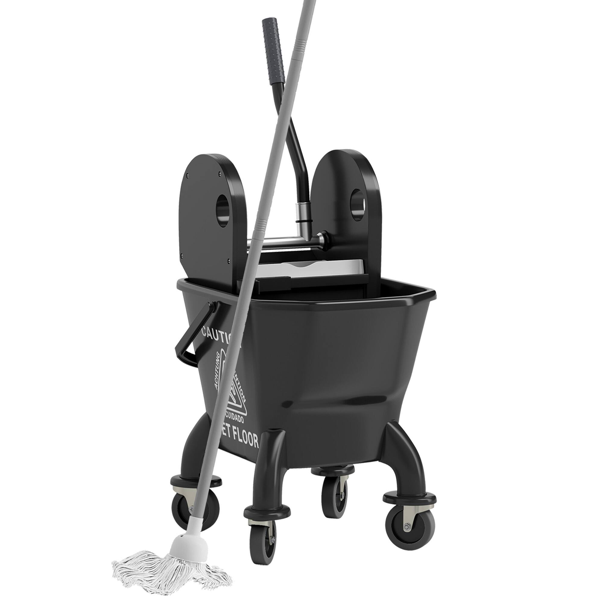 Homcom - Mop Bucket with Wringer on Wheels for Floor Cleaning, 27.5 Quart Down Press Wringer with Handle and Mop