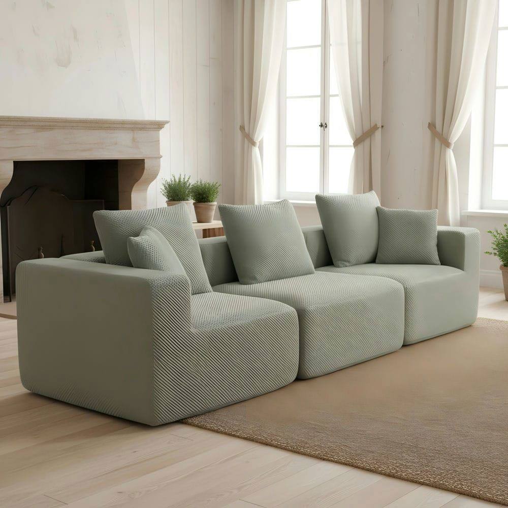 Alt View 8. Kadyn - Modular 3-Seat Sectional Sofa, All-Foam Deep Seat Chenille, Low Profile - Green.