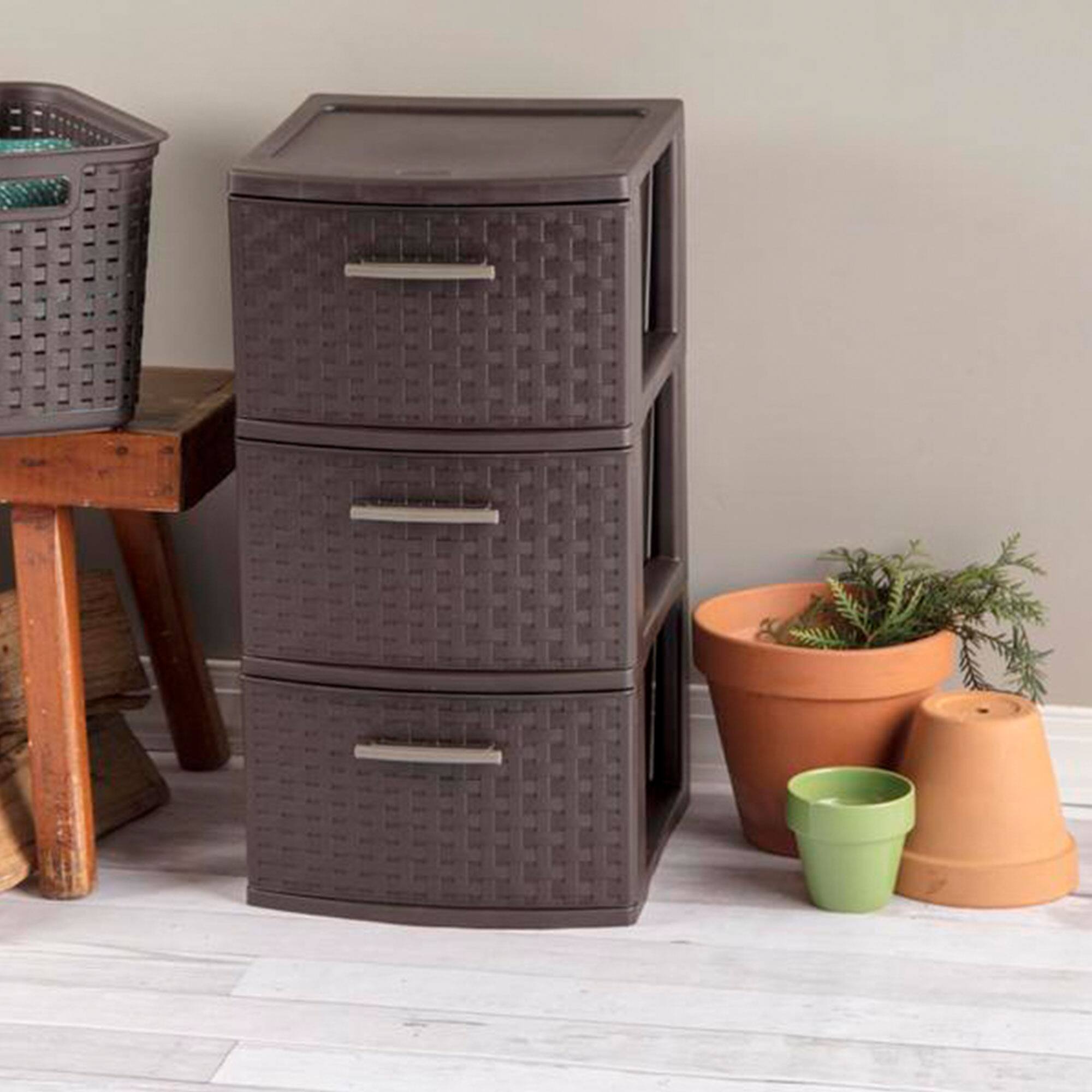 Alt View 2. Sterilite - Sterilite 3 Drawer Decorative Plastic Weave Storage Tower, 8-Pack, Espresso.