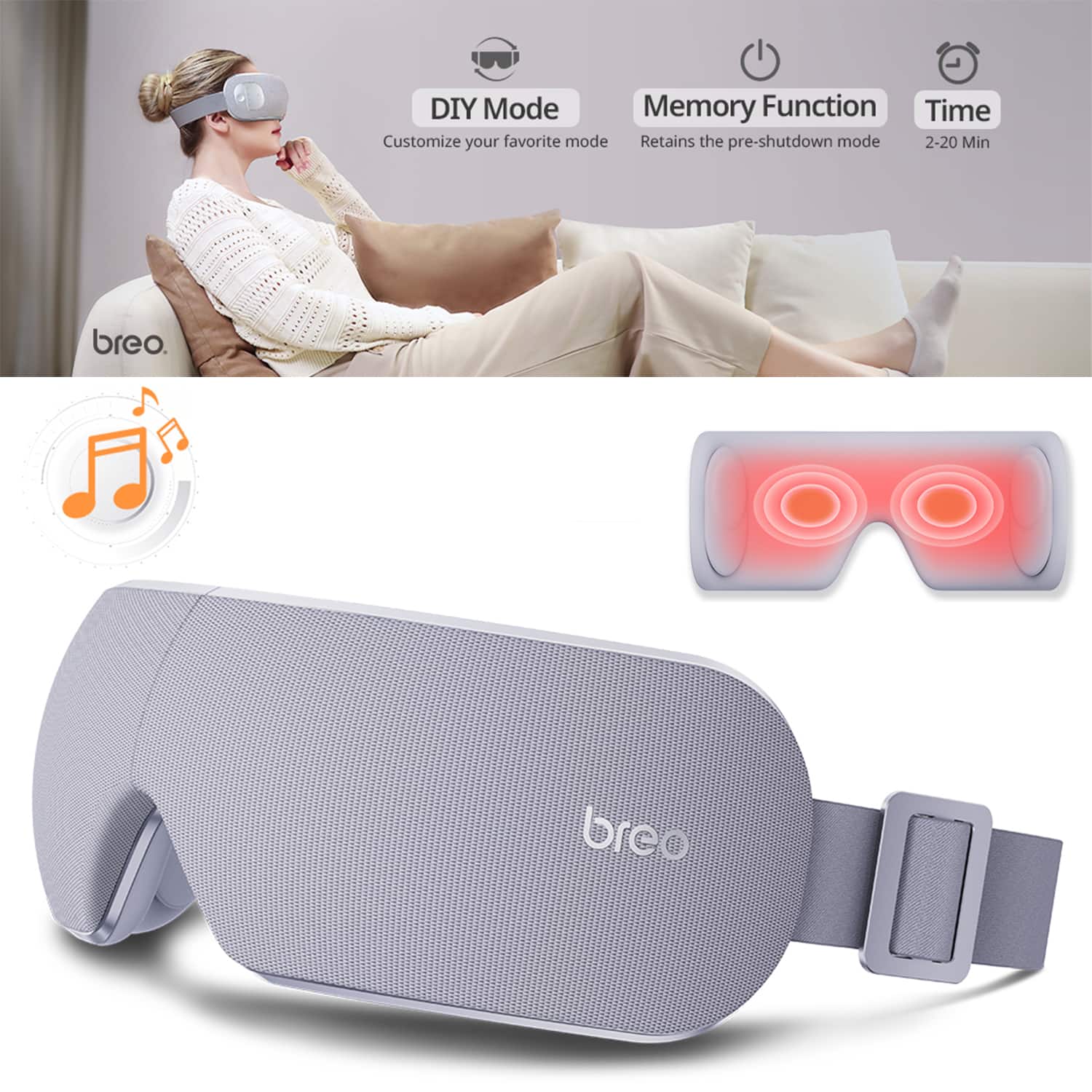 BREO Eye Massager with Heat & 7 Massage Modes, Smart Sleep Mask