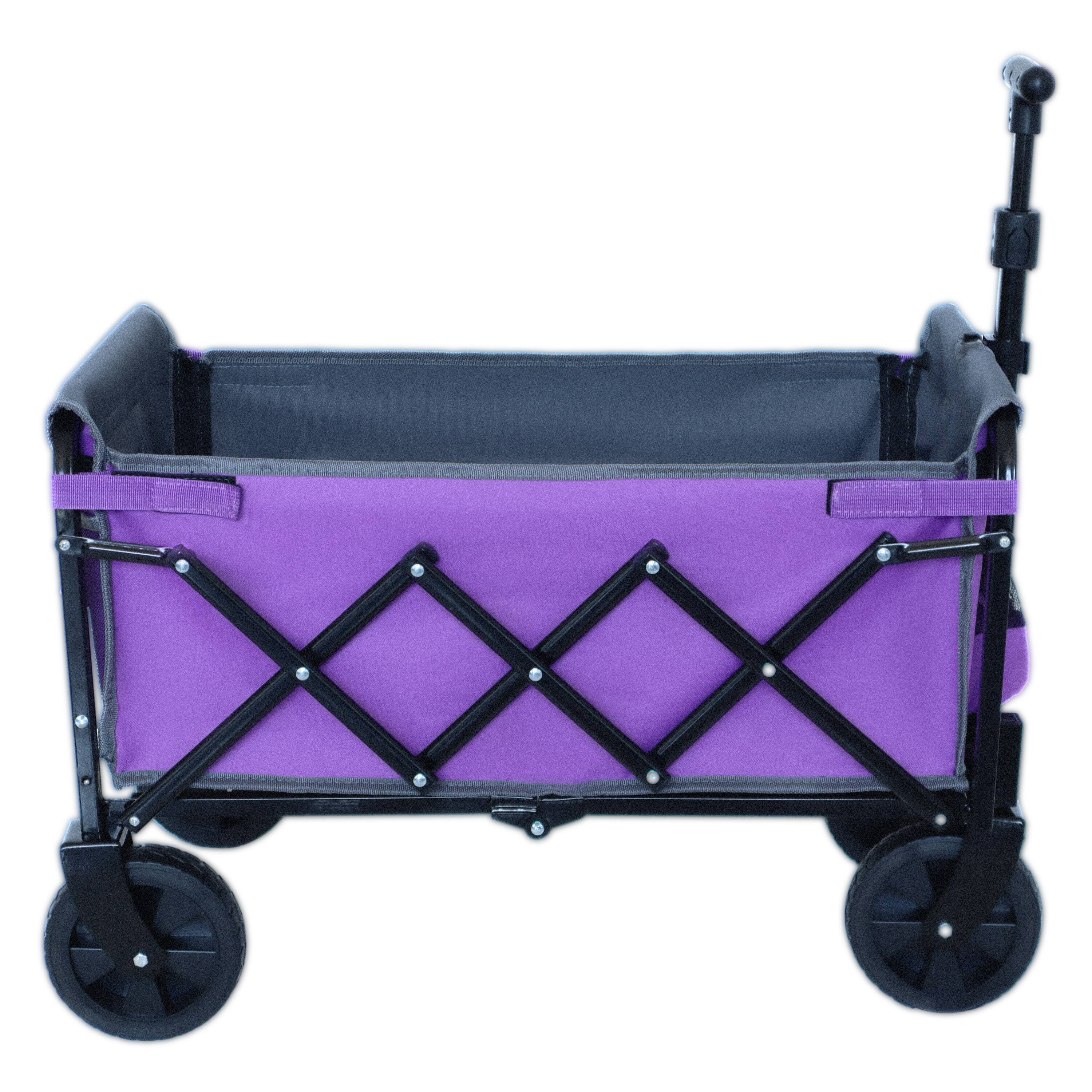 Left. Mondawe - All-in-One Convertible Camping Utility Carts - Bench Seat, Dog Tether w/ 360° All-Terrain Wheels - Purple.