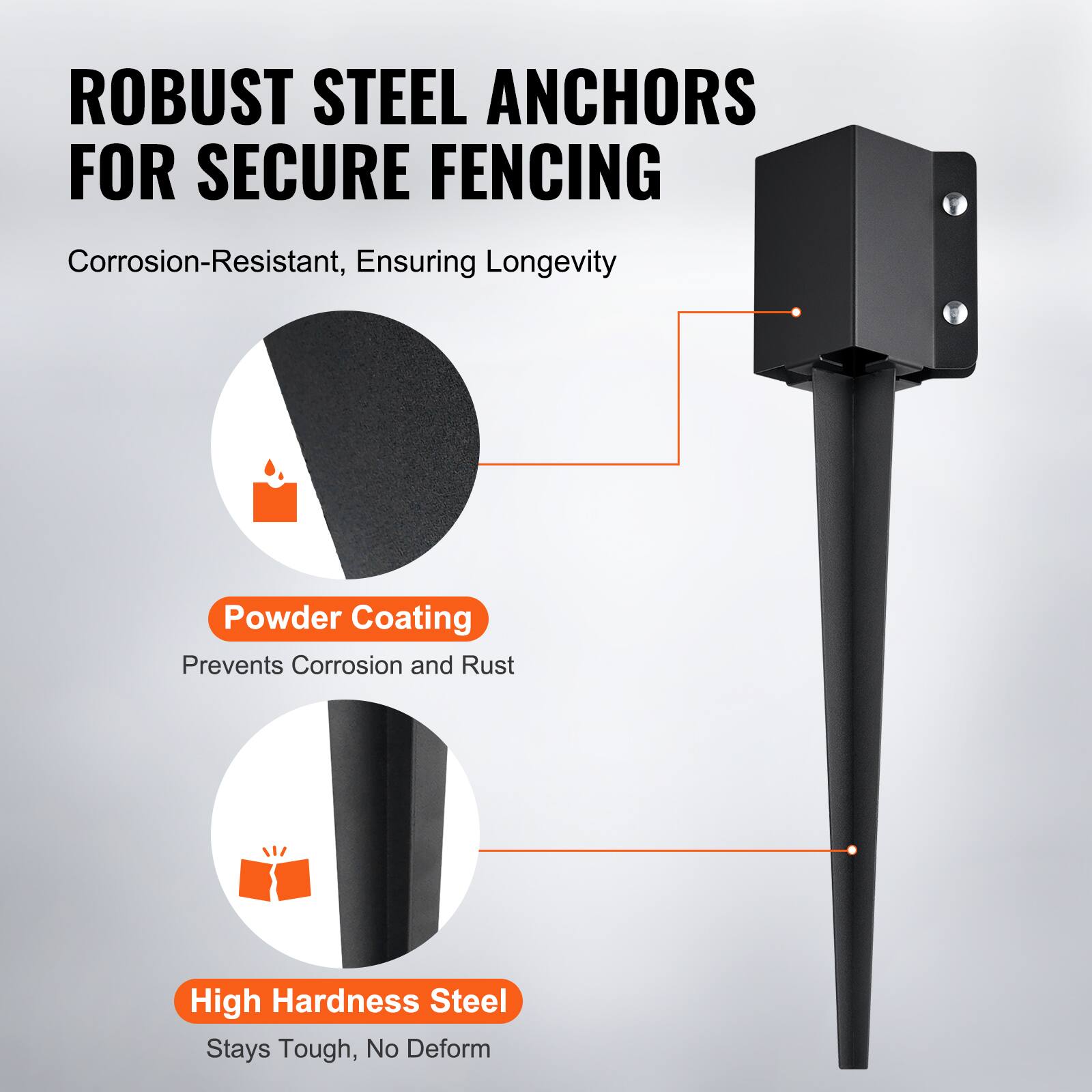 ROBUST STEEL ANCHORS FOR SECURE FENCING

Corrosion-Resistant, Ensuring Longevity

Powder Coating
Prevents Corrosion and Rust

High Hardness Steel
Stays Tough, No Deform