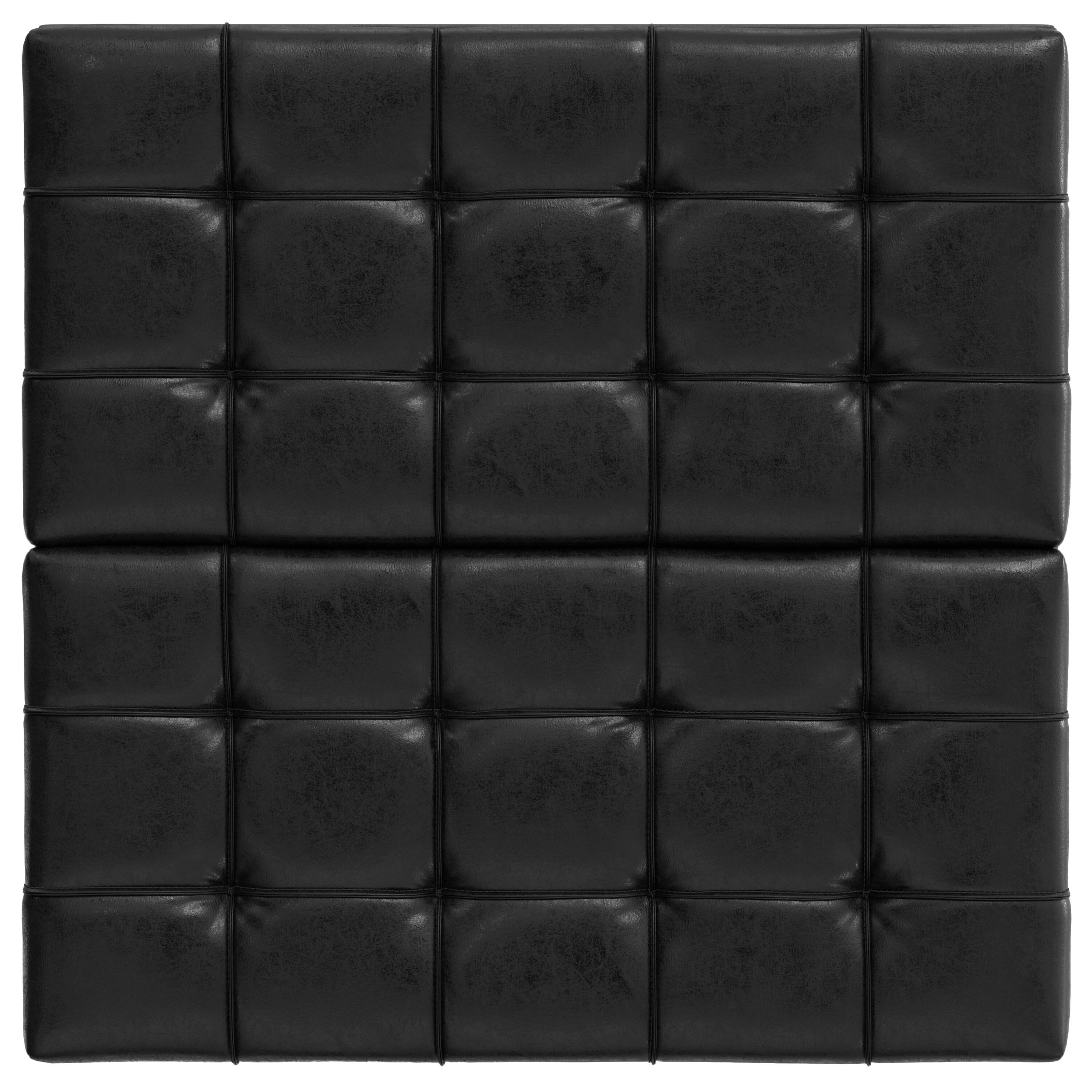 Alt View 1. Simpli Home - Harrison 30 inch Wide Small Square Coffee Table Storage Ottoman in Distressed Black Vegan Leather - Distressed Black.