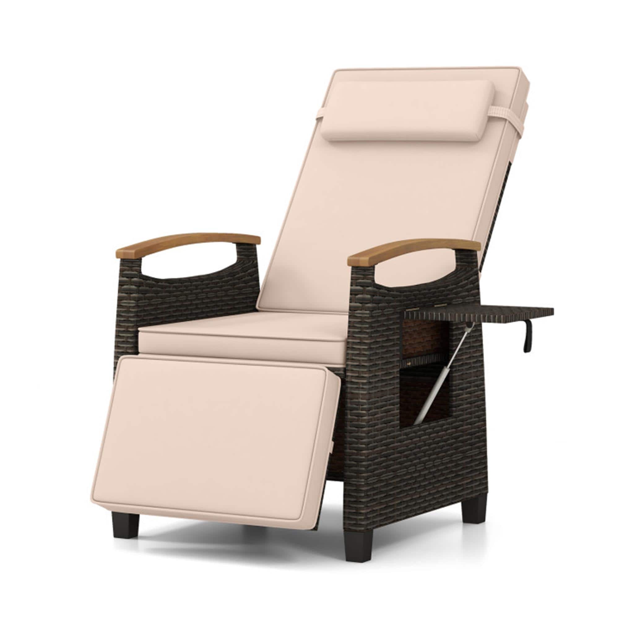 Boyel Living - Patio Wicker Recliner Chair with Adjustable Backrest and Footrest 56.0in L x 41.5in W x 24.0in H - Brown