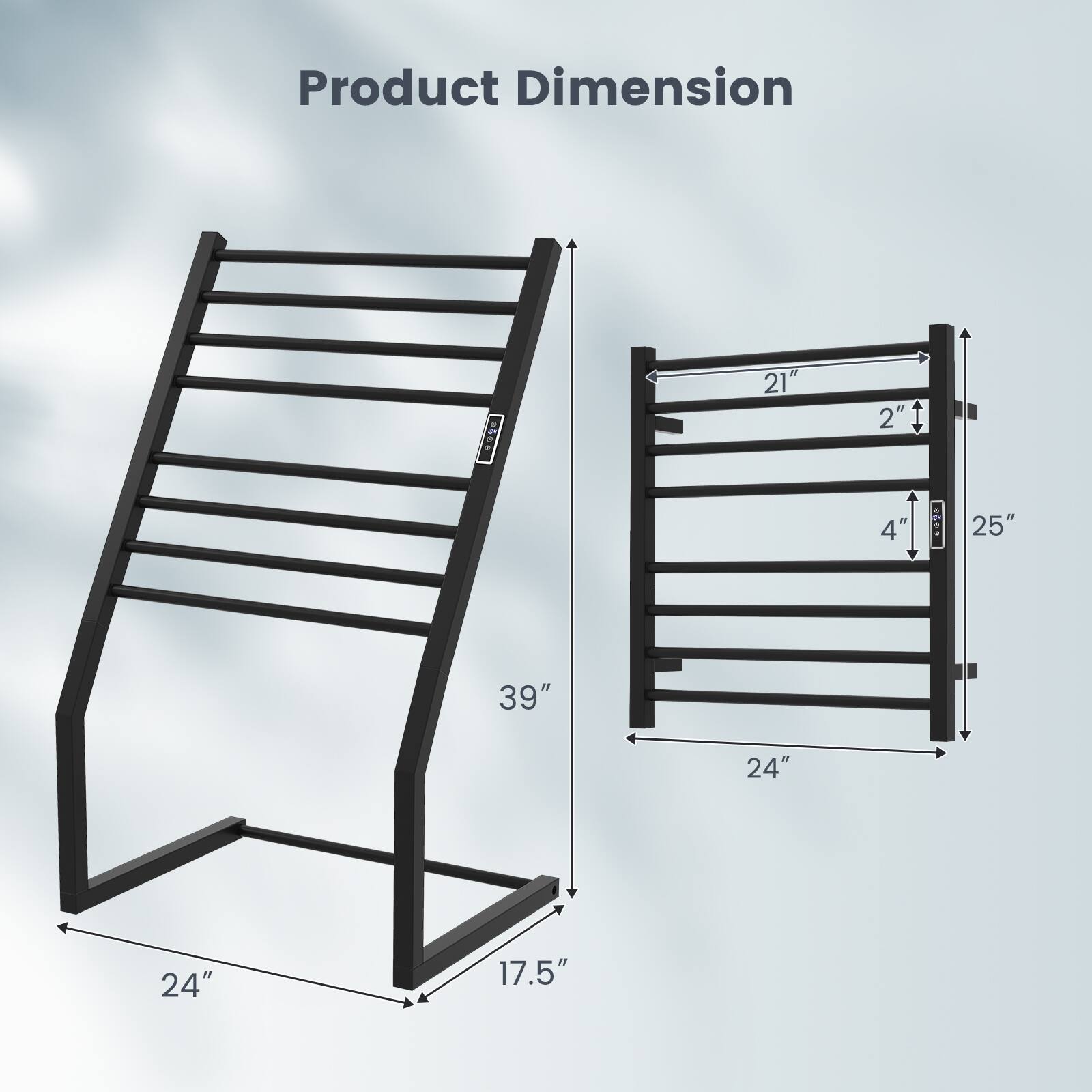 Product Dimension:  
21" x 2" x 25" x 4" x 39" x 24" x 24" x 17.5"